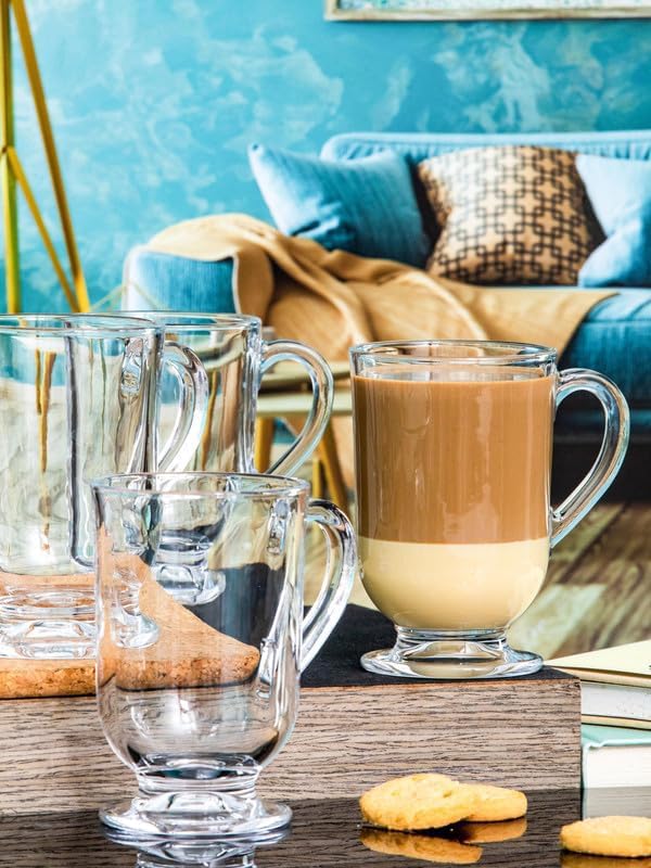 Image of 300 ML Glass Coffee Mug Set, with Convenient Handle, Tea Glasses for Hot /Cold Beverages, Thermal Shock Resistant, Tempered Glass, Mugs for Cappuccino Pack of 6 (PN - 06, 6 Count (Pack of 1))