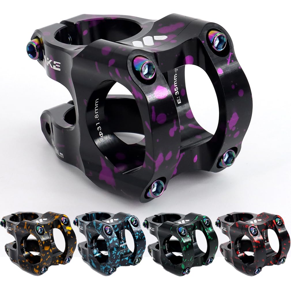 CYSKY 31.8 Bike Stem 35mm Short MTB Stem Handlebar Riser Ultra-Light CNC Aluminum Alloy 35mm Handlebar Clamp for Mountain Bike, Road Bike, MTB, Downhill (Black+Purple)