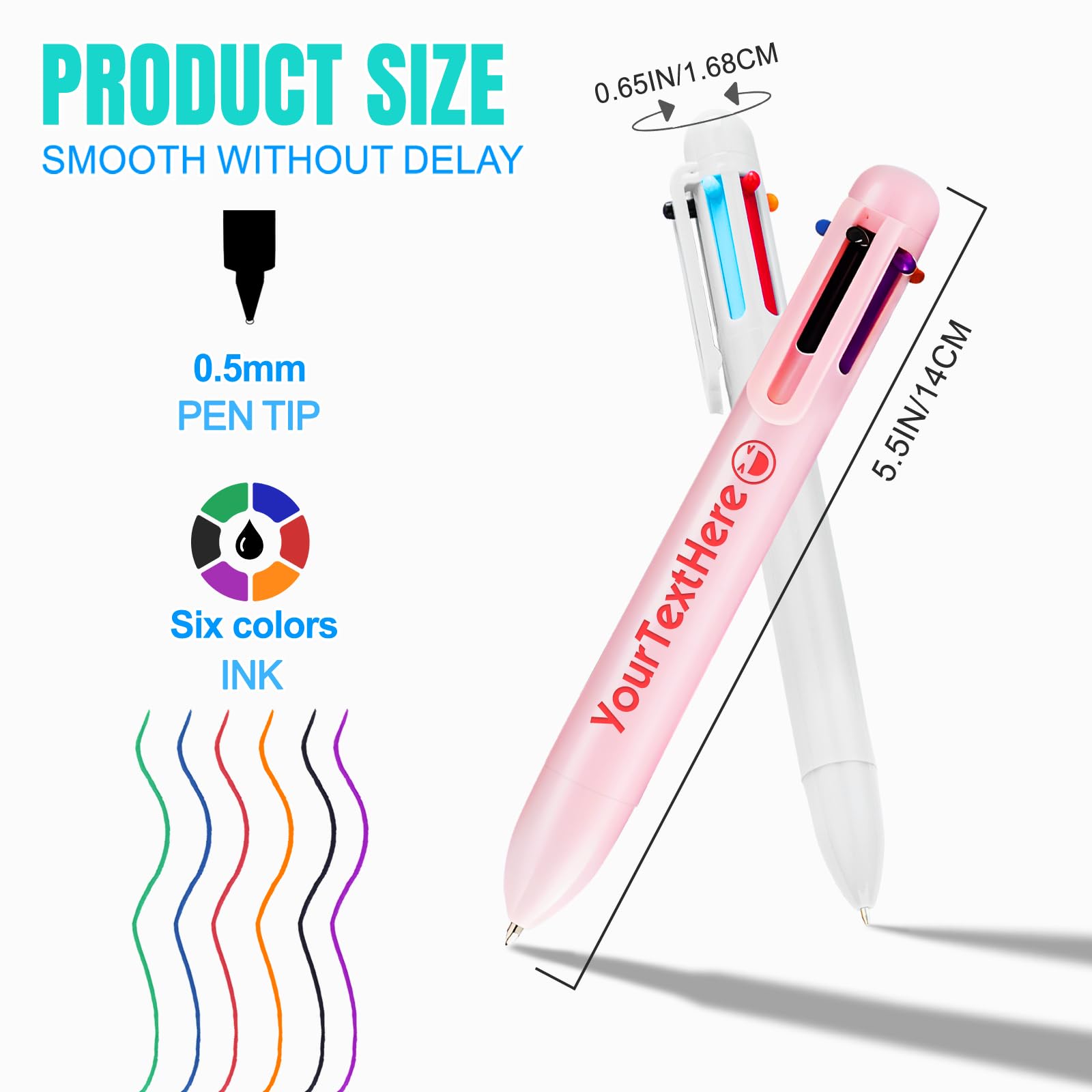 6-in-1 Custom Pens Personalized with Logo Text Customized 6 Ink Color 0 5 mm Smooth Fine Point Retractable — view 7