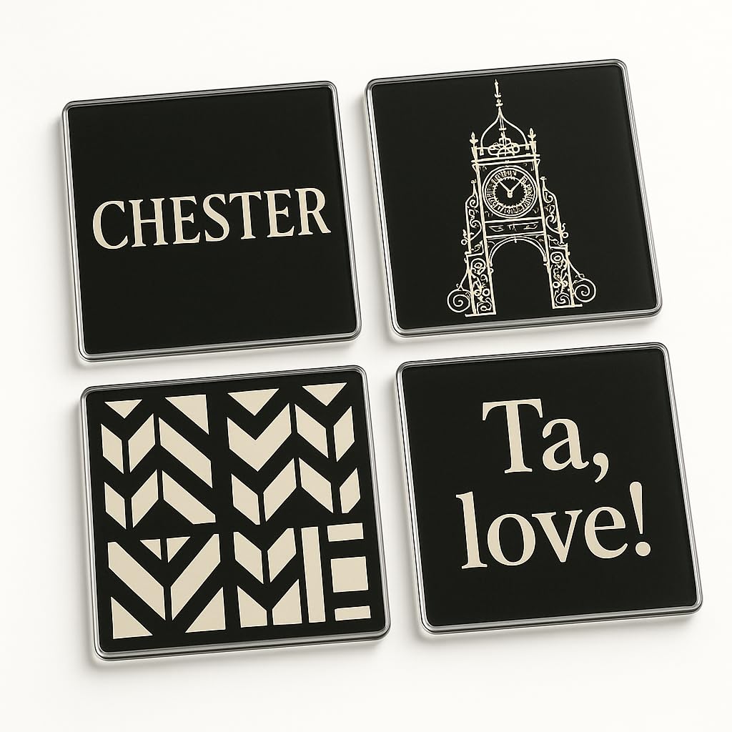 The Plum Penguin Chester Acrylic Coaster Gift Set Of 4 With -Inspired Design - Nostalgic Home Decor Celebrating Uk Heritage
