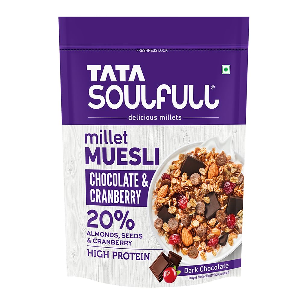 Tata Soulfull Millet Muesli, Chocolate & Cranberry, 500g, 20% Almonds, Seeds & Cranberry Breakfast Cereal, Dark Chocolate, High Protein (B08FWXKV54) Amazon Price History, Amazon Price Tracker