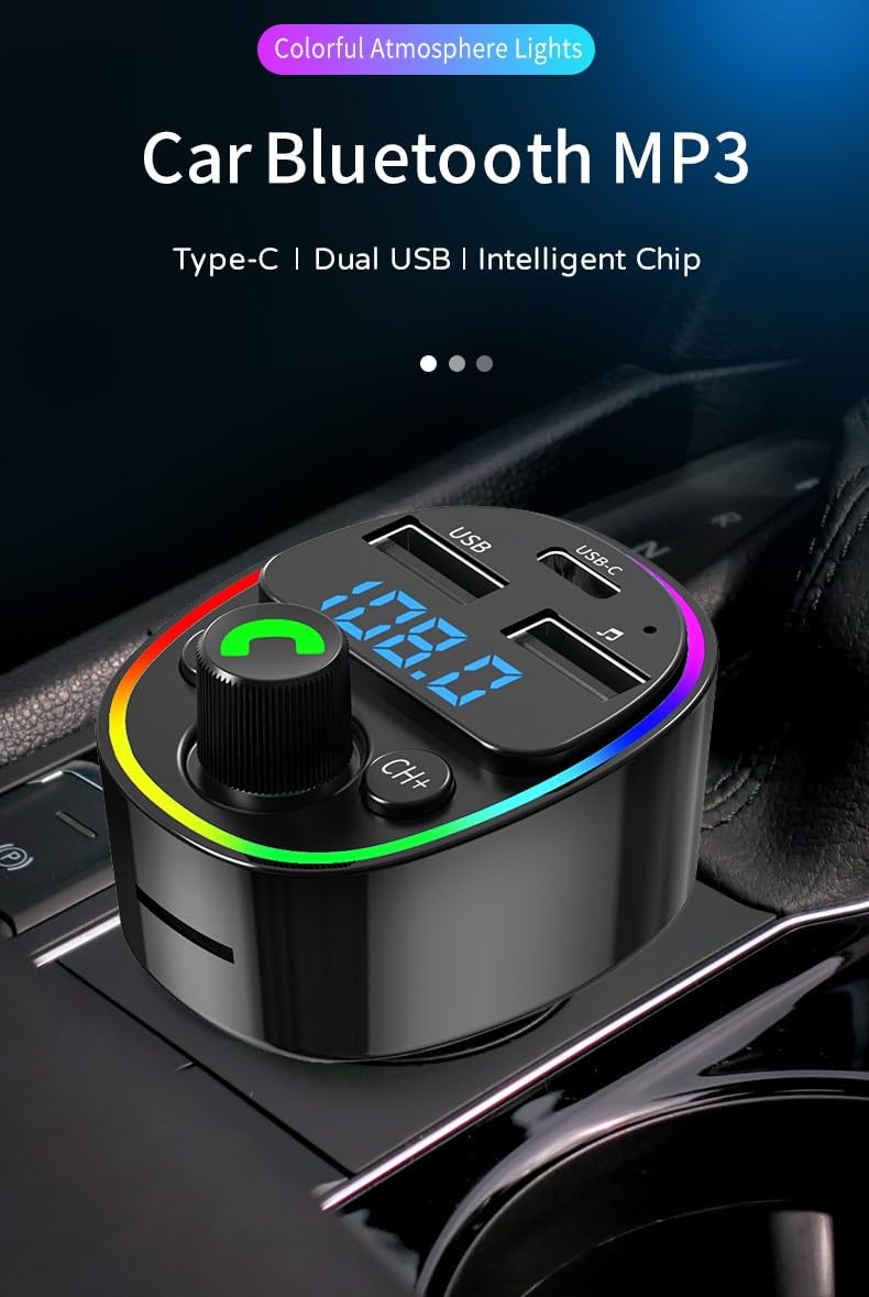 Bluetooth 5.4 FM Transmitter Car Adapter - Car Bluetooth Adapter with Fast Charger?Hi-Fi Audio & Clear Calls,Multiple Safety Protection