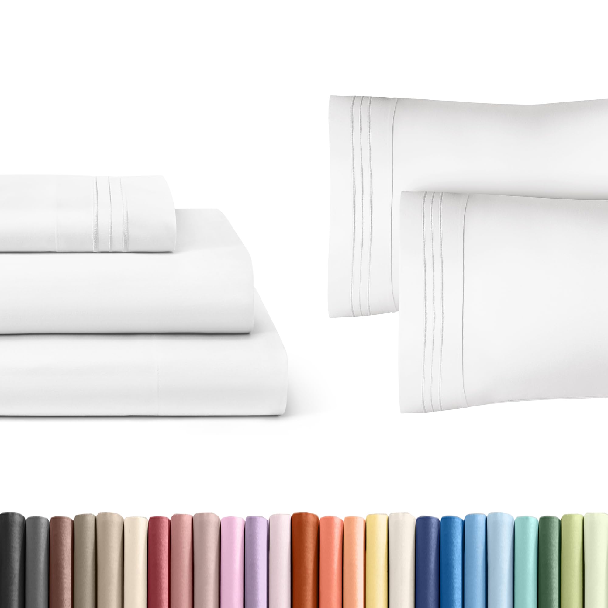 white 3-piece sheet set & pillowcase bedding bundle (twin size) - complete twin sheet set & 2 pillowcases with deep pockets up to 16 inches - comfy, hotel luxury quality - soft, breathable & cooling