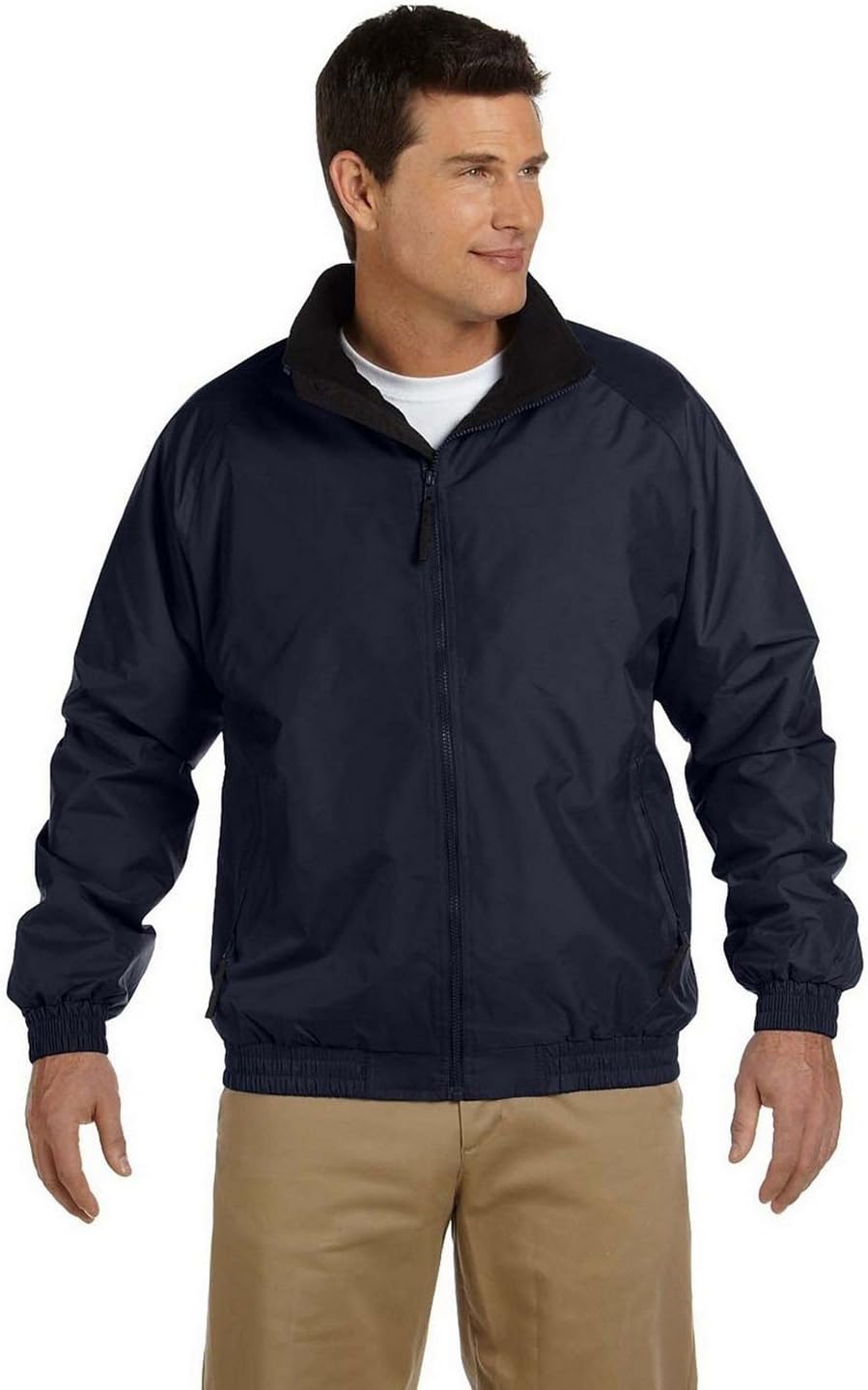 Harriton M740 Fleece Lined Nylon Jacket Navy/Black Small