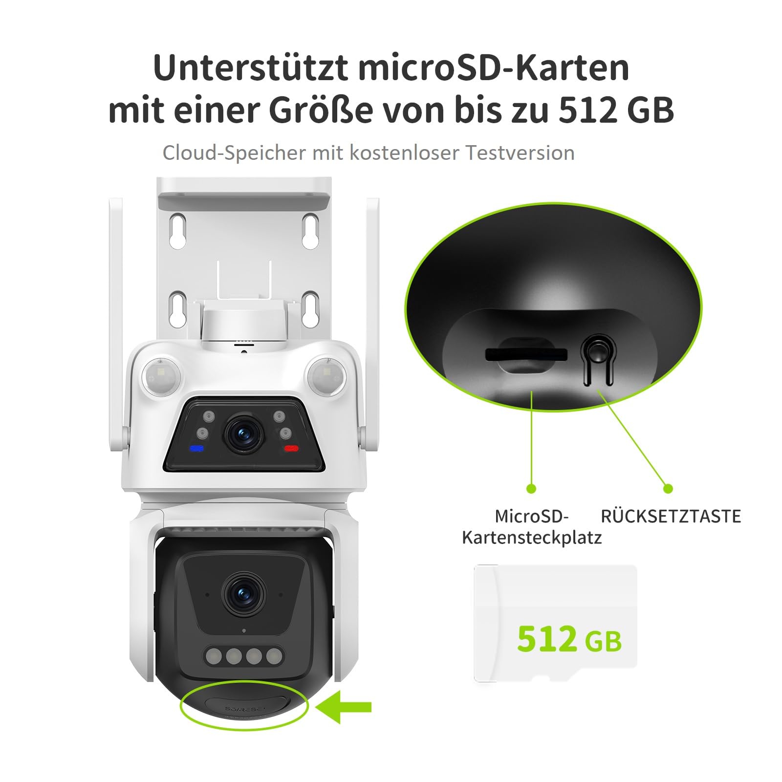 Beans View Überwachungskamera Aussen WLAN 3K+3K (10MP) Dual Objektiv - Ultra HD 360° PTZ Außenkamera mit KI Bewegungsmelder, Auto-Tracking, Farb-Nachtsicht, Audio, SD-Karte 512GB (D320)