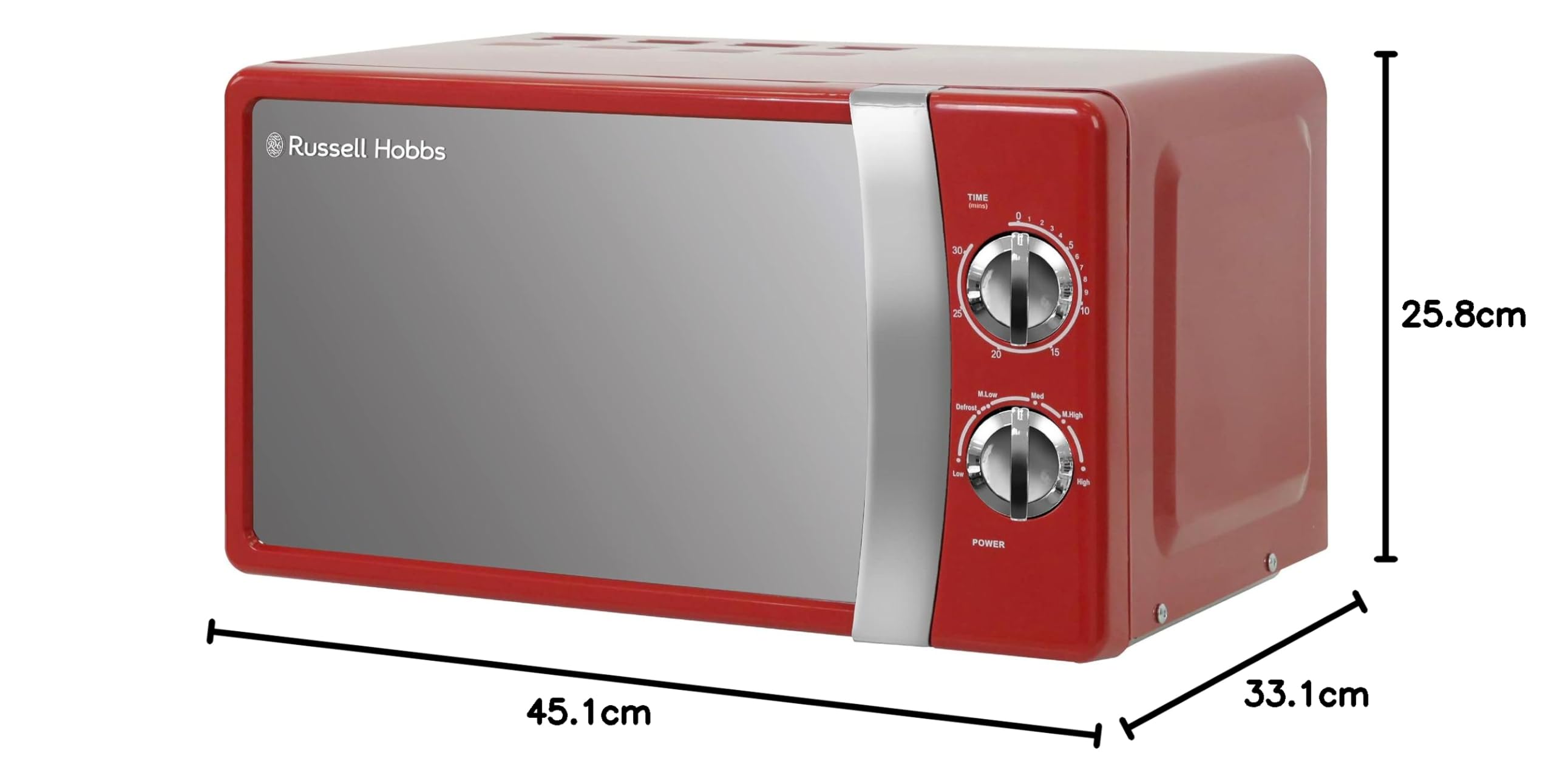 Russell Hobbs RHMM701R ręczna kuchenka mikrofalowa Solo z 5 poziomami mocy, dzwonkiem i timerem, funkcją rozmrażania, łatwe czyszczenie, 17 l, 700 W, czerwona