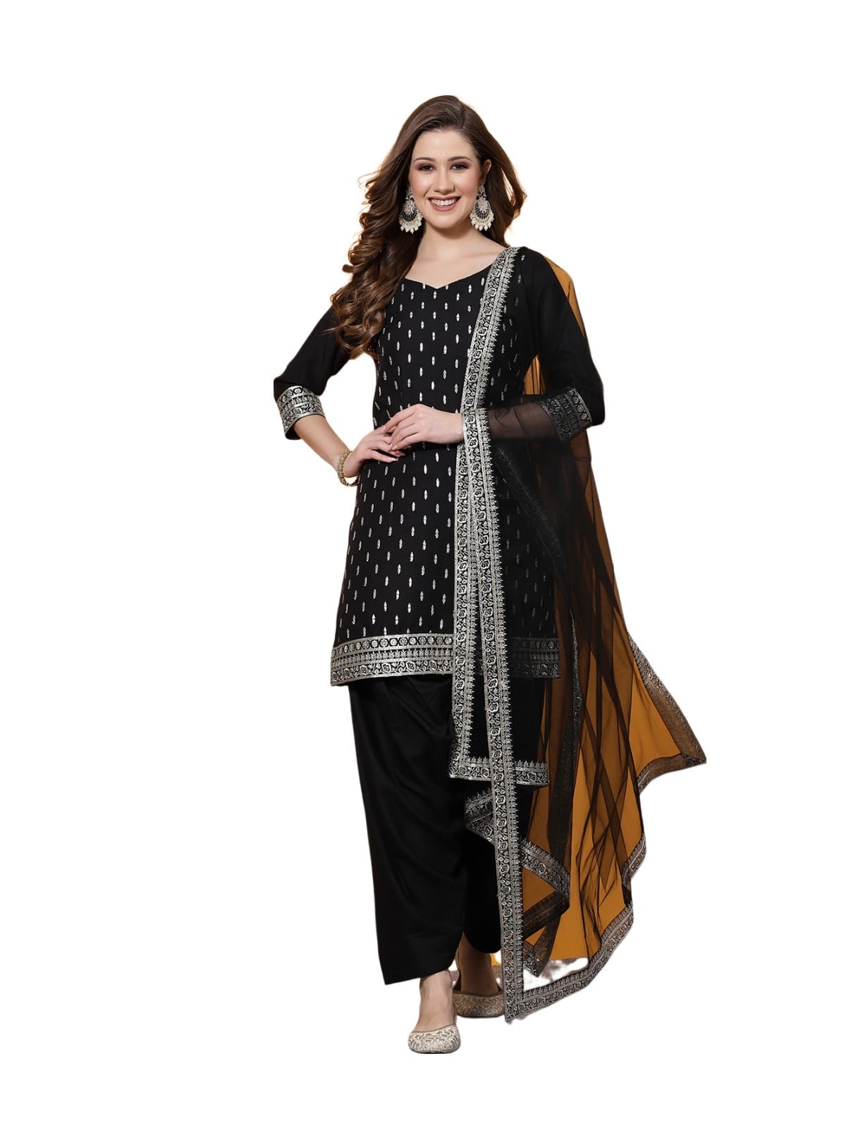 Sanisa Women's Rayon Blend Embroidery Straight Kurta With Pant And Embroidery Dupatta (49Kbd583Nz-Xl_Black)