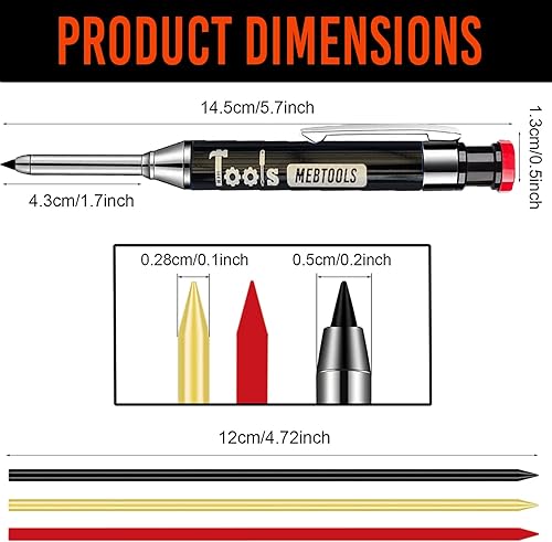 Miniatura 2 de Lápiz mecánico de carpintero – Lápices de carpintero resistente, portaminas con 12 recambios y sacapuntas integrado – Soldadores y lápices de