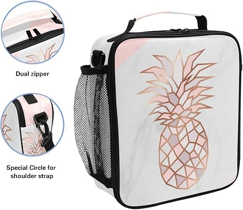 Miniatura 2 de Loncheras de mármol con piña para niñas, bolsa de almuerzo aislada, correa de hombro congelable para la escuela y la oficina