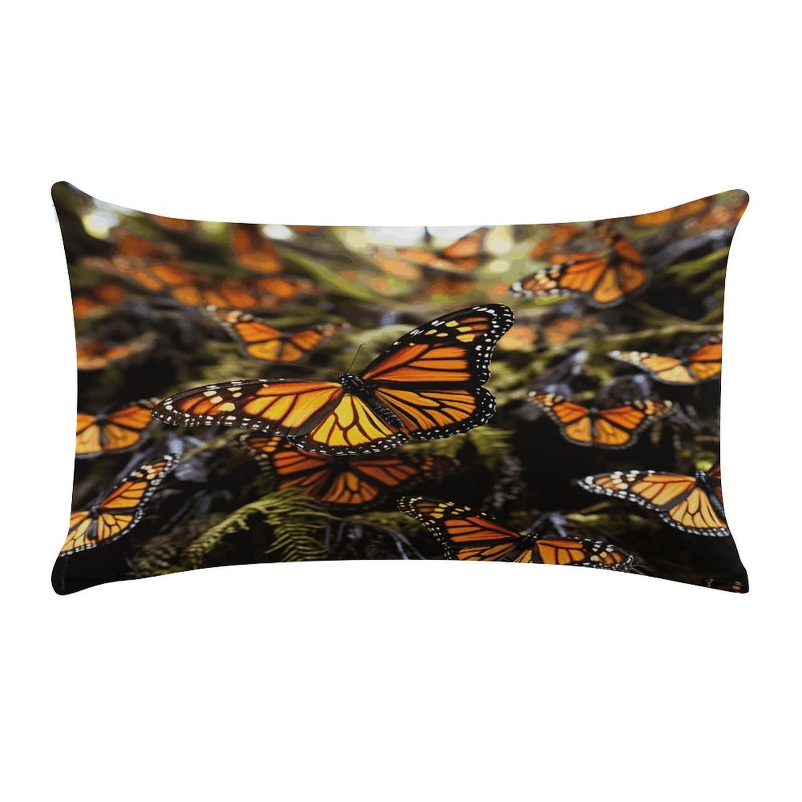 Super Soft Lumbar Throw Pillow Cover 12"x 20", Rectangle Luxury Plush Pillowcase Fade Resistant Pillow Protector Heaps of Orange Monarch Butterflies Pillow Case Pillow Shams for Sofa Bed Living Room