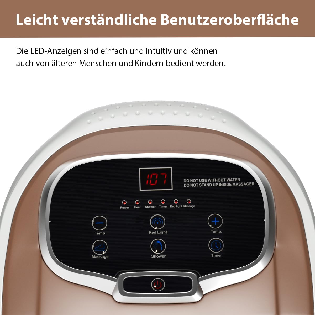 SOARS Fußbad Massagegerät elektrisch, Fußbadewanne mit Abnehmbarer Massagefläche, mobiles Fußmassagegerät mit Heizungs- & Dusch-Funktion, 10-60min Timer, 35-48℃ (Braun)