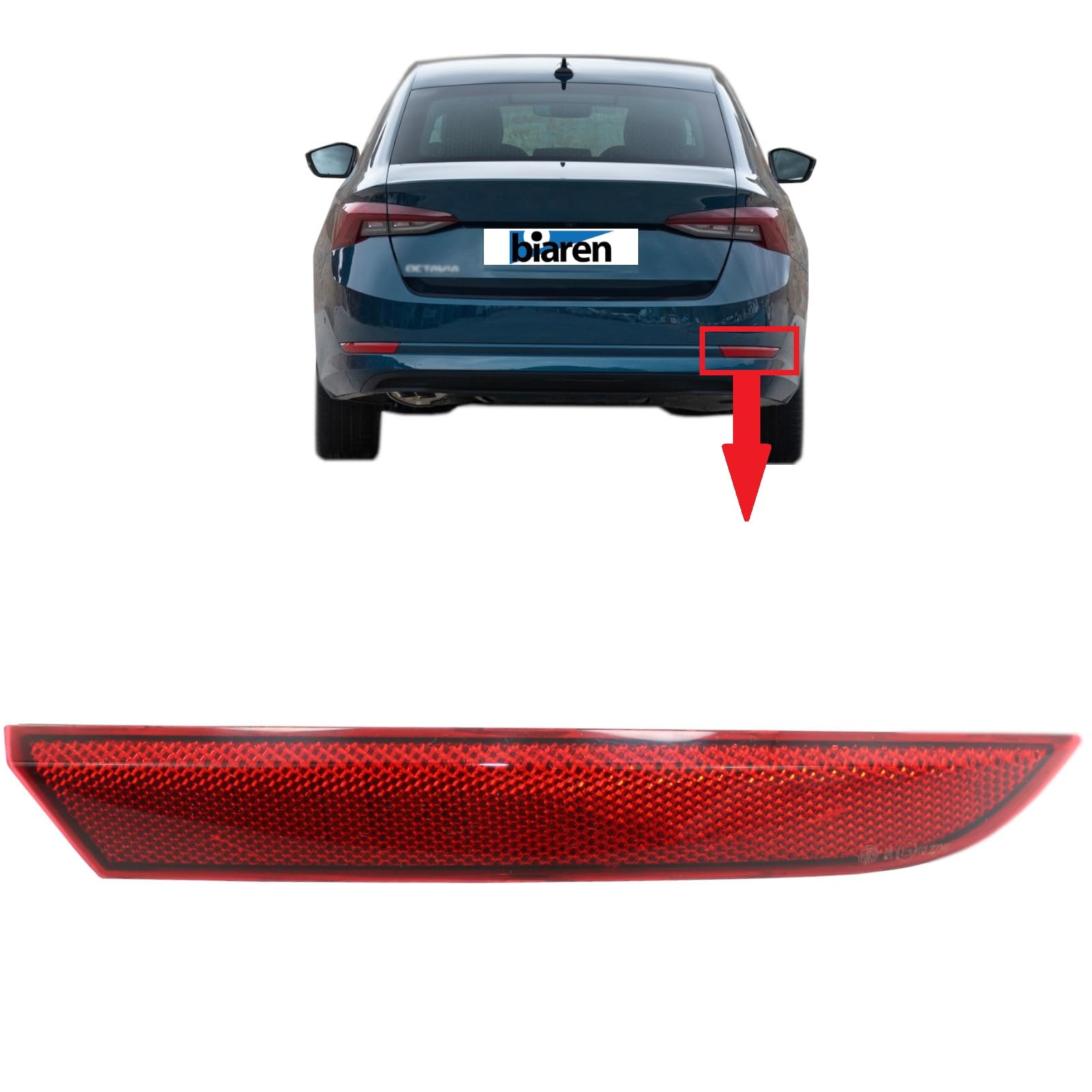 BIAREN Rear Bumper Reflector Light Lamp Lens Marker Right Side For Skoda Octavia Mk4 (2020-2023) 5E7945106