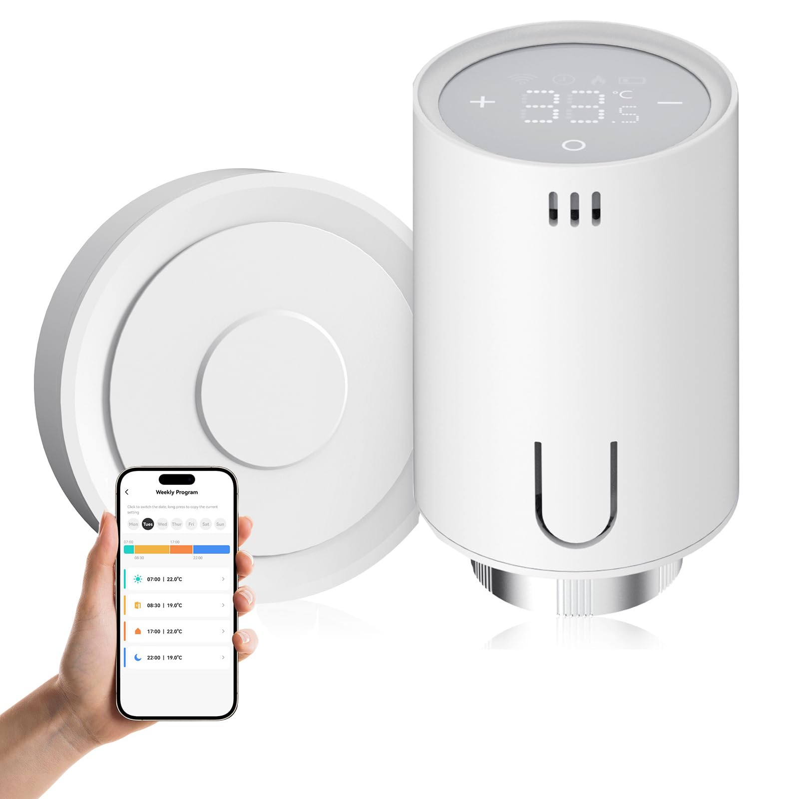 EMKE Smart Heizkörperthermostat Kit, Intelligenter Heizungsthermostat inklusive Tuya Zigbee 3.0 Gateway mit App-Funktion, kompatibel mit Alexa & Google Home, M30*1,5mm, 6 Adapter