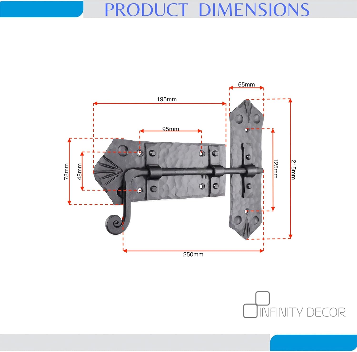 Black Wrought Iron Slide Bolt Door Latch, Hand Forged Wrought Iron Cabinet Catch Barn Gate Shed Lock Rustic Antique Furniture Home Decor