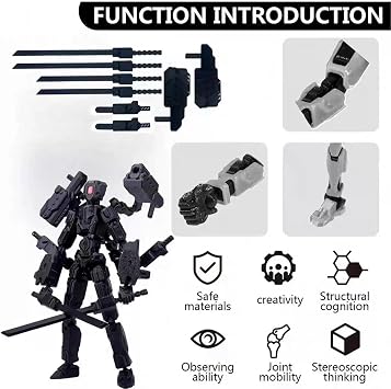 T13 Action Figure Set, 3D Printed Dummy 13, Titan 13 with 6 Arms, T 13 Multi-Jointed Movable, Lucky 13 Robot Desktop Decorations for Game Lovers Toys (Assembly Completed) (Red and Black)