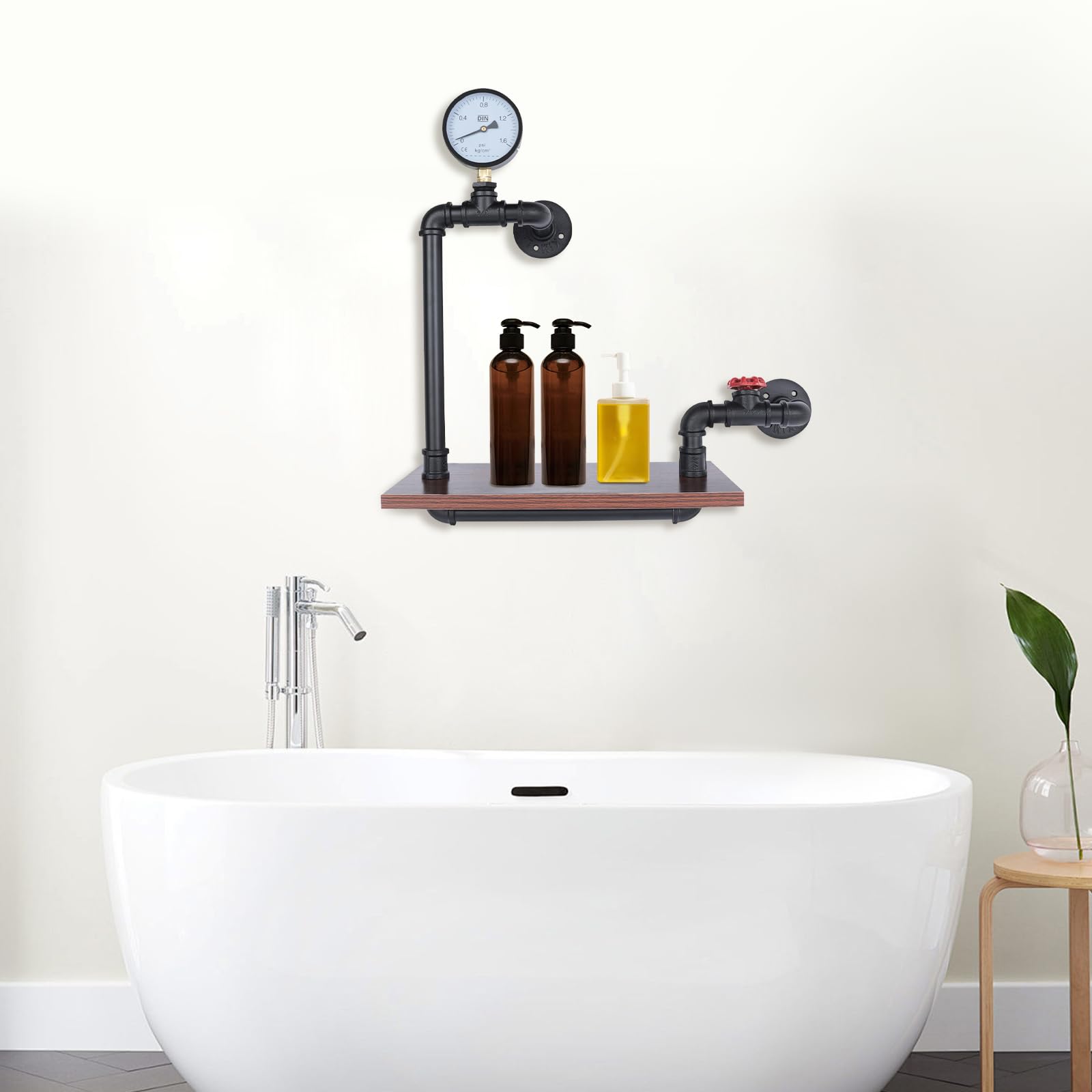 Industrial Wandregal 40x20x57cm Vintage Schweberegal Massivholzregal aus Holz und Stahl,Multifunktionales Wandmontage Bücherregal Rohr Regal für Wohnzimmer, Arbeitszimmer,Küche