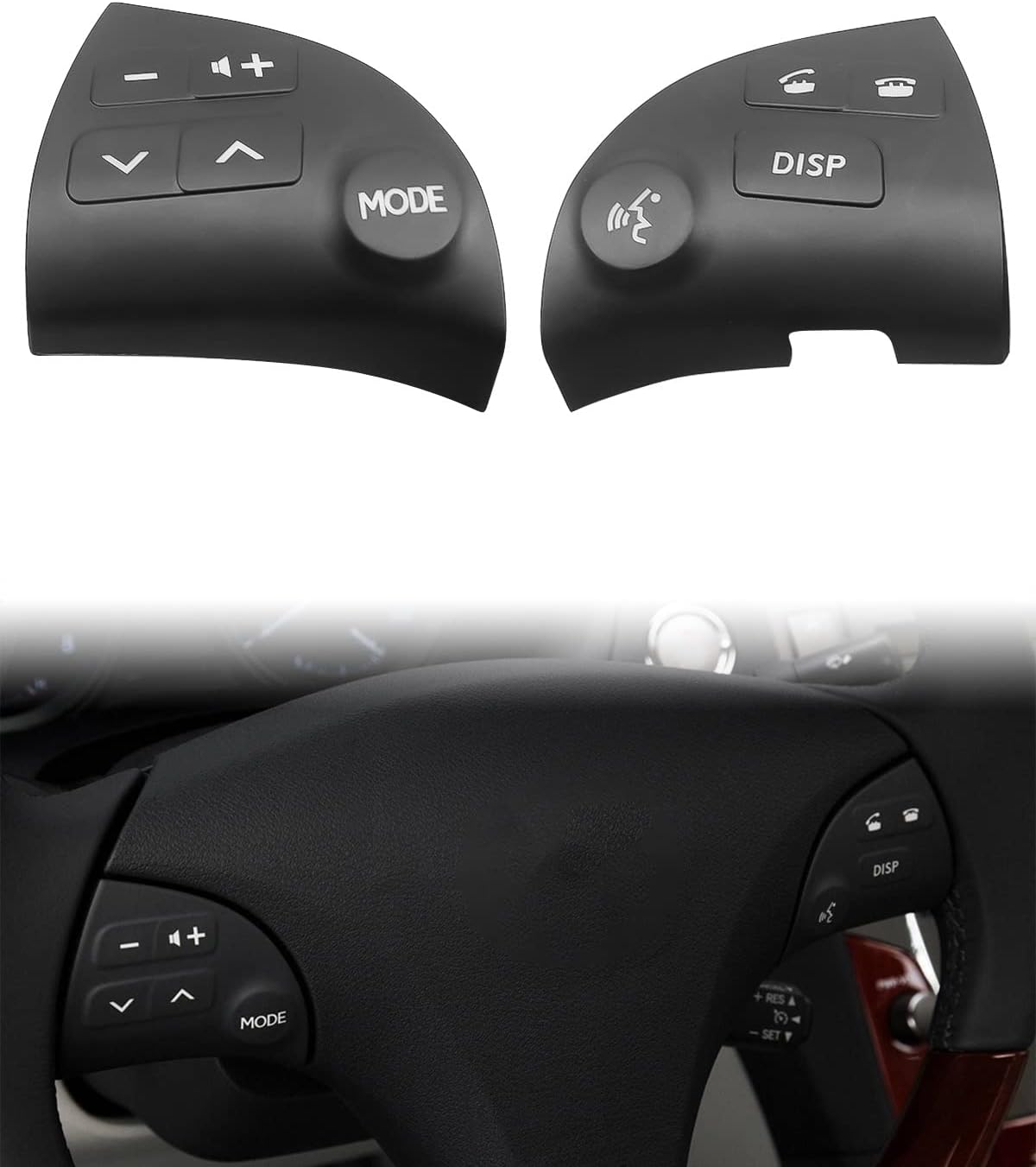 Steering Wheel Volume Control Switch Button Left and Right Fit for Lexus ES350 2006-2012 Replace 84250-33190-C0, 2 Pack Black