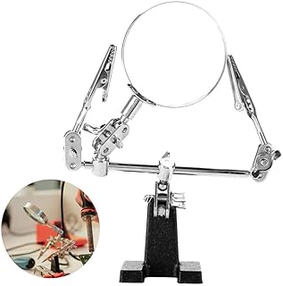 3rd hand Helping Hand Magnifier Station 5X Magnifying Glass Stand with 2 Alligator Clips Adjustable Rotatable for Jewelry Assembly Repair Modeling Hobbies Crafts
