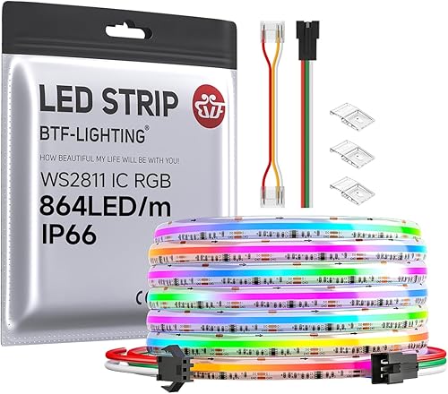 Miniatura 9 de BTF-LIGHTING FCOB WS2811 IC RGB Tira de LED COB DC12V 576LED/m 5 metros Flexible Alta Densidad Color Persiguiendo Luz Uniforme 16IC/m 10mm Ancho