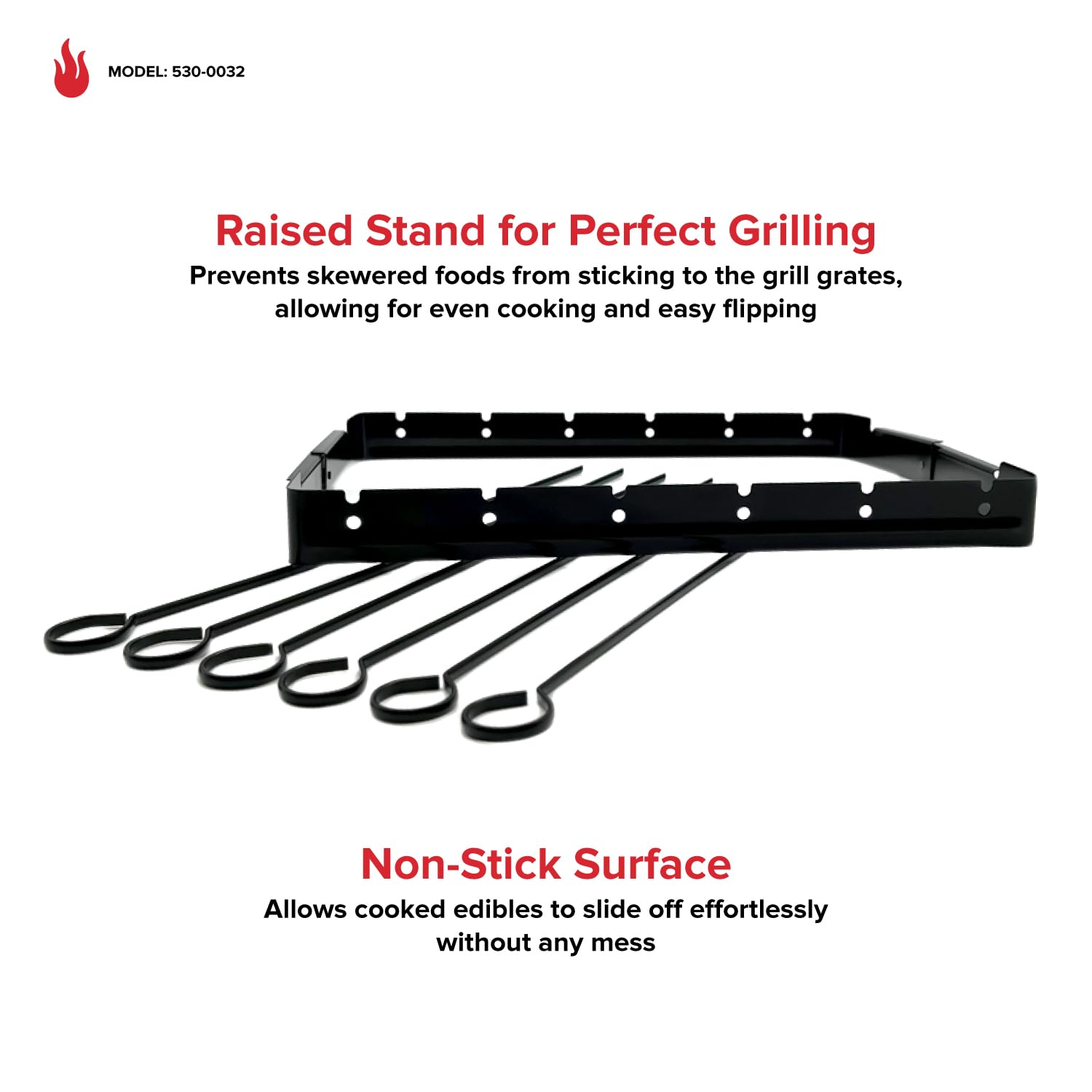 Shish Kabob - Juego de brochetas, superficie antiadherente, fácil de limpiar, 1 soporte elevado y 6 brochetas, accesorio plegable para parrilla y campamento, negro - 530-0032 6