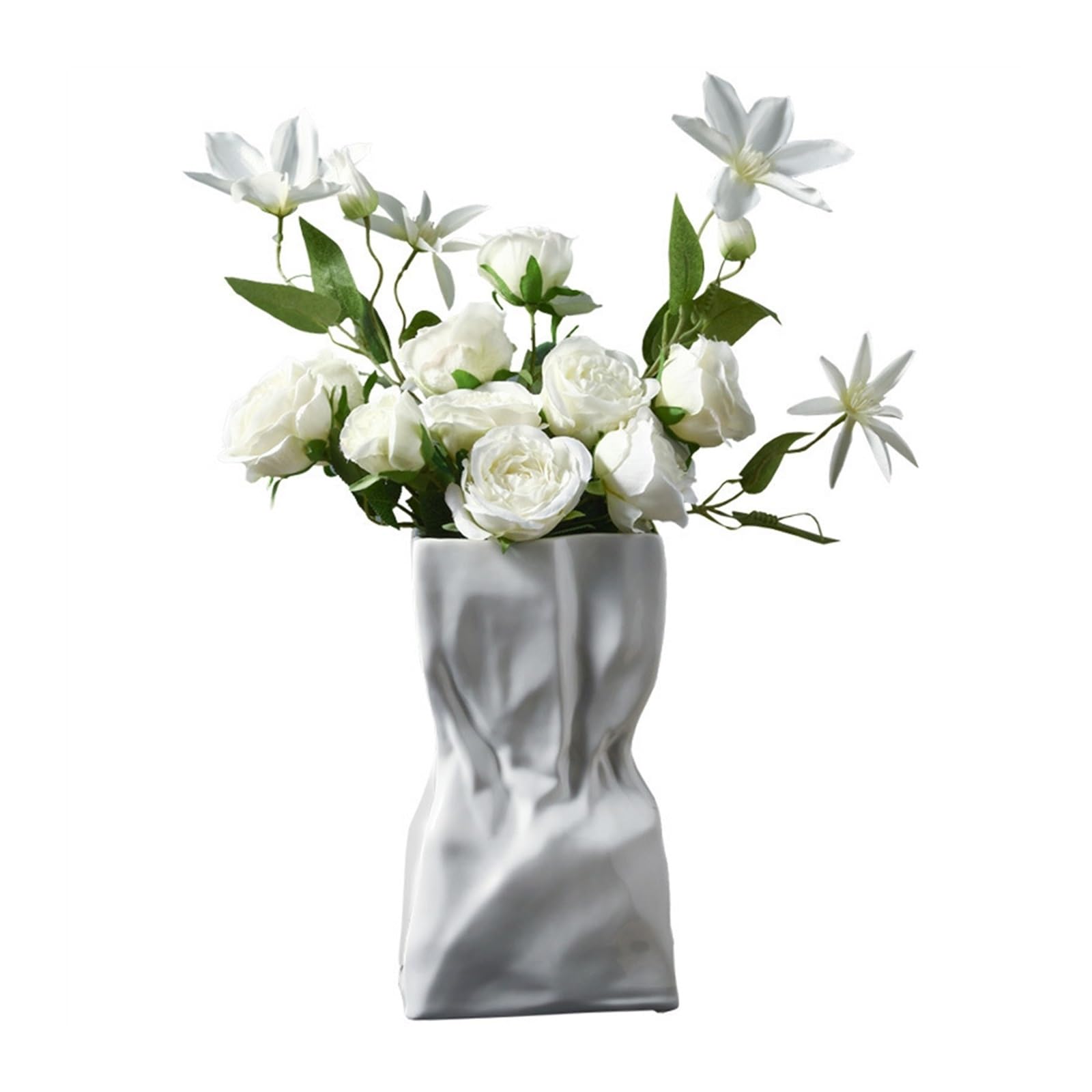 Bzgpmfud One Color Vase Desktop Flower Pleated White Ceramic Living Room Tv Cabinet Arrangement Creative Decoration(M)
