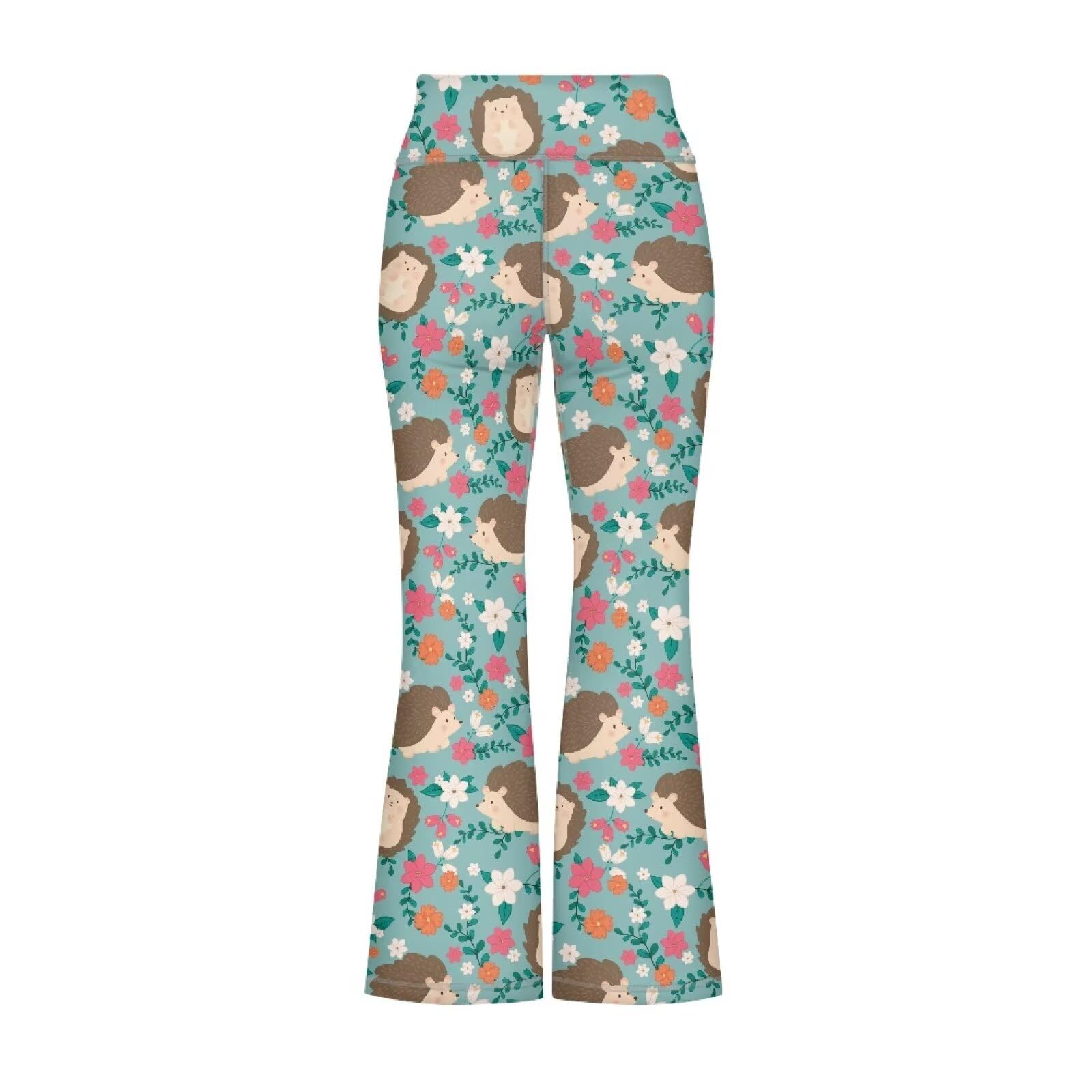 Spowatriy Hedgehog Flower Girl's Flare Yoga Pants Mid Rise High Cut Legging Wide Leg Casual Dance Workout Bootcut Pants for 5-14 Years