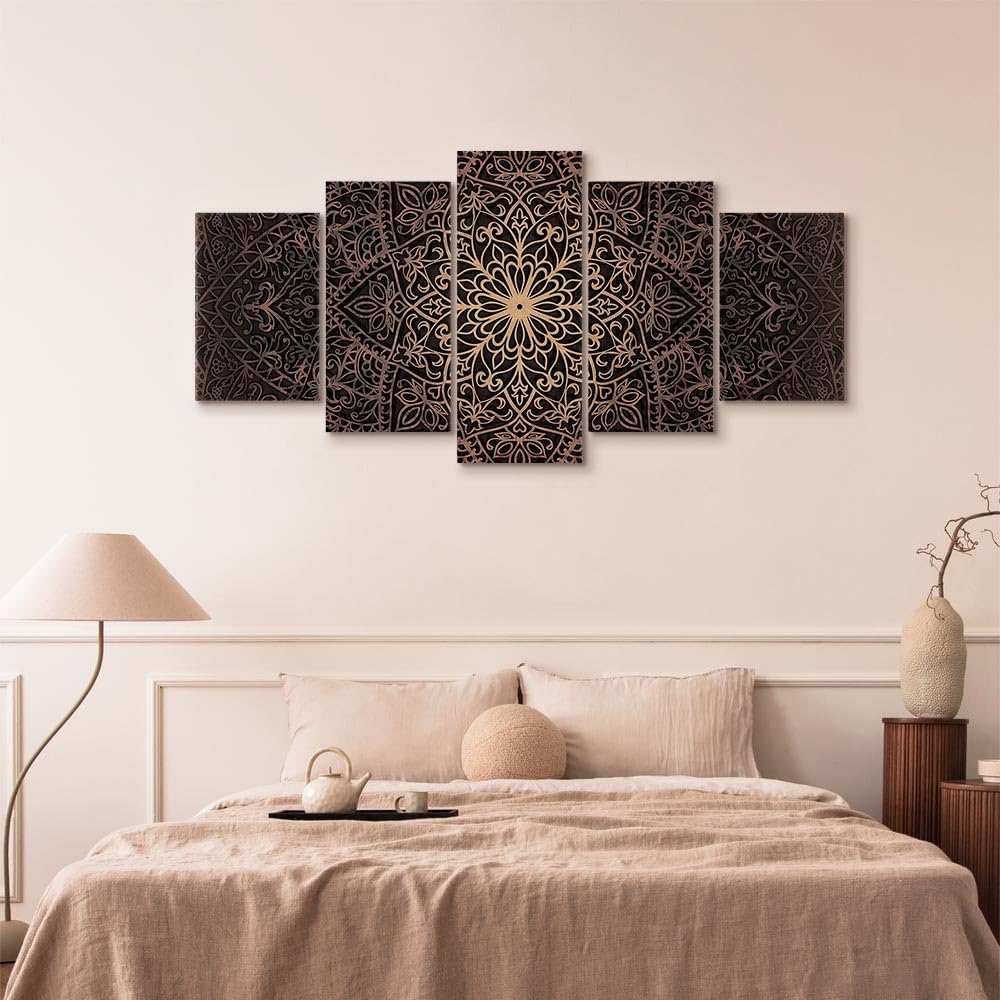 Cuadros B&D XXL - Cuadro en Lienzo 200x100 cm Mandala 5 piezas - Impresión en material tejido no tejido cuadros decoracion salon modernos lienzos decorativos dormitorios - Ornamento Zen f-C-0132-b-n