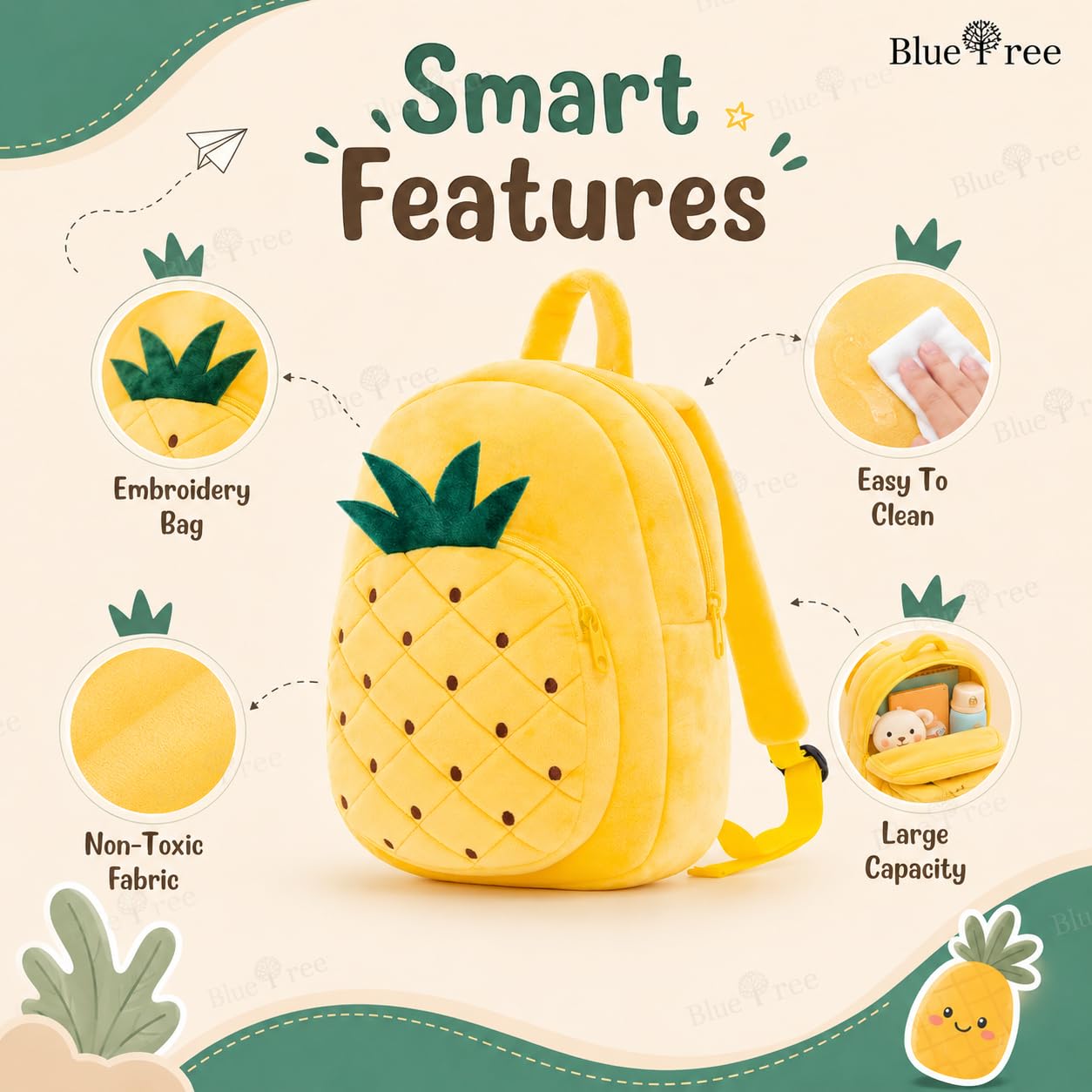blue tree Cute Kids Backpack Toddler Bag Plush Animal Cartoon Mini Travel Bag for Baby Girl Boy 1-5 Years (small, Pineapple, Pineapple) 2