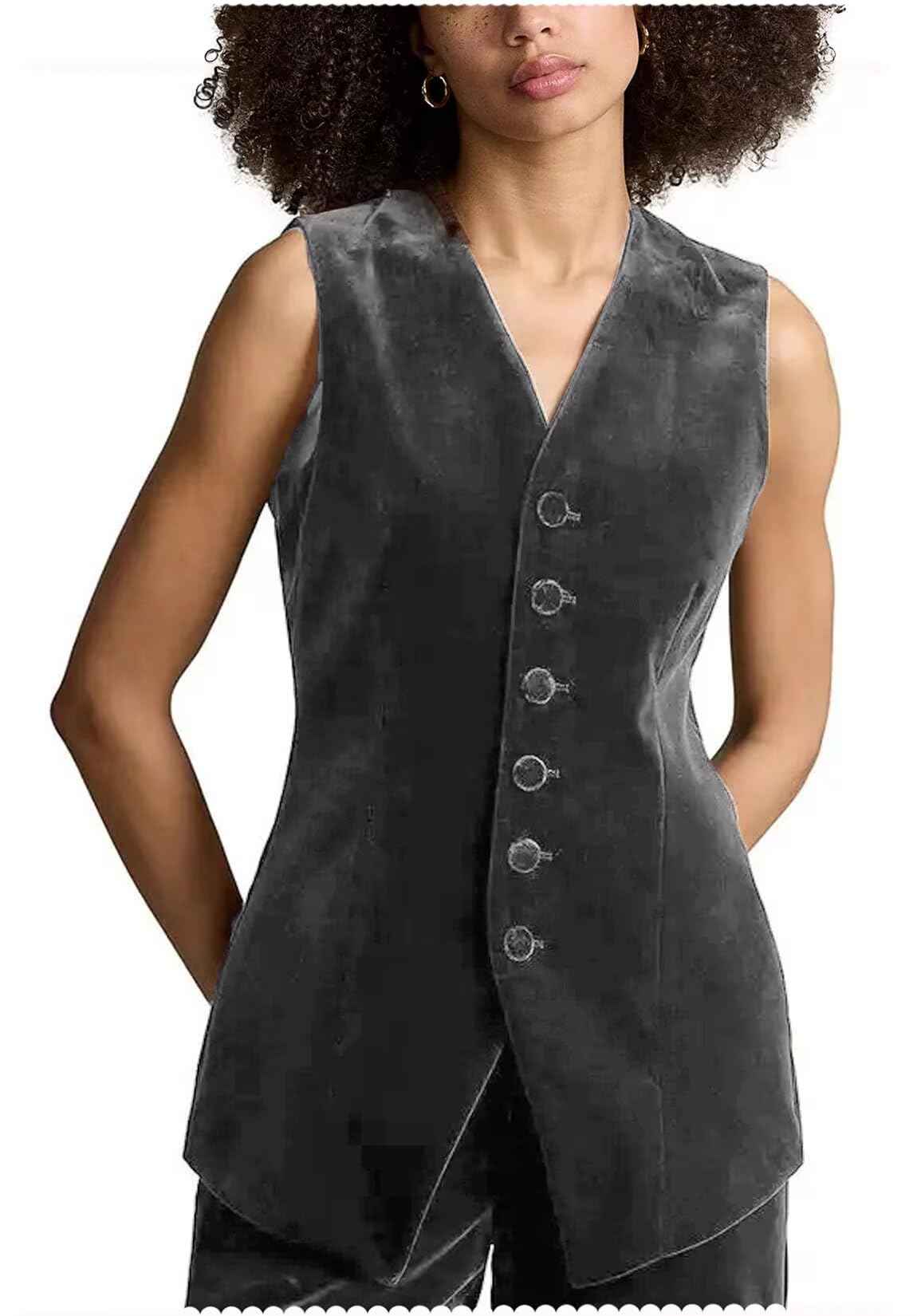 DRAHANCE Women's Velvet Vest V Neck 6 Button Fashion Dressy Waistcoat Sleeveless Jacket