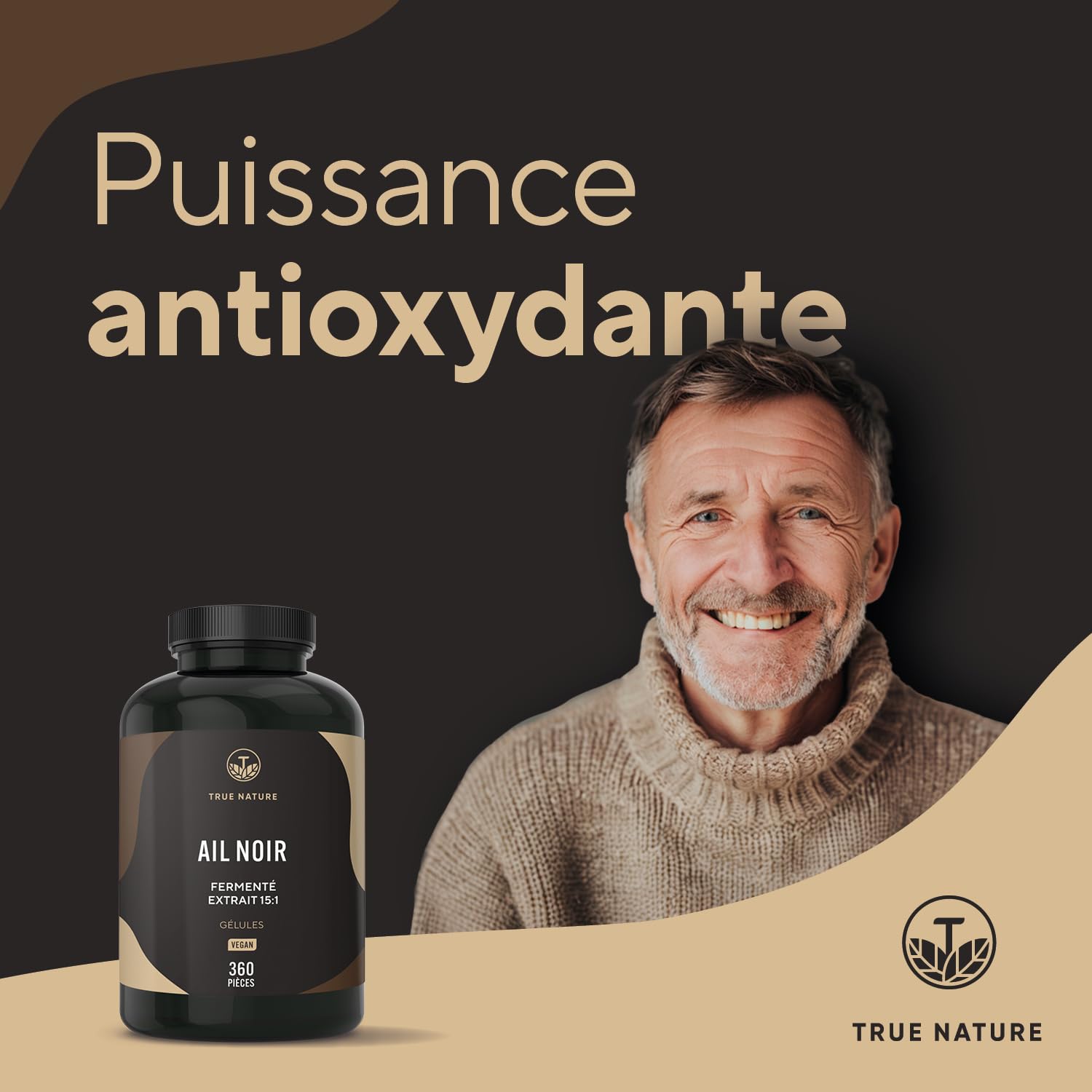 Ail Noir Fermenté - 22500mg/jour, extra concentré (15:1) - 360 Gélules, Vegan - Immunité, Santé Cardiaque & Circulation Sanguine - S-Allylcystéine - Sans: Additifs, Gluten&Lactose - TRUE NATURE