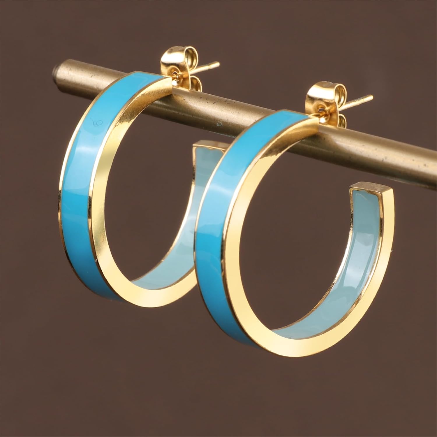 Chunky Gold Earrings for Women C Shaped Round Hoop Earrings 18K Gold Plated Stainless Steel Enamel Earrings Jewelry Gift - Image 9