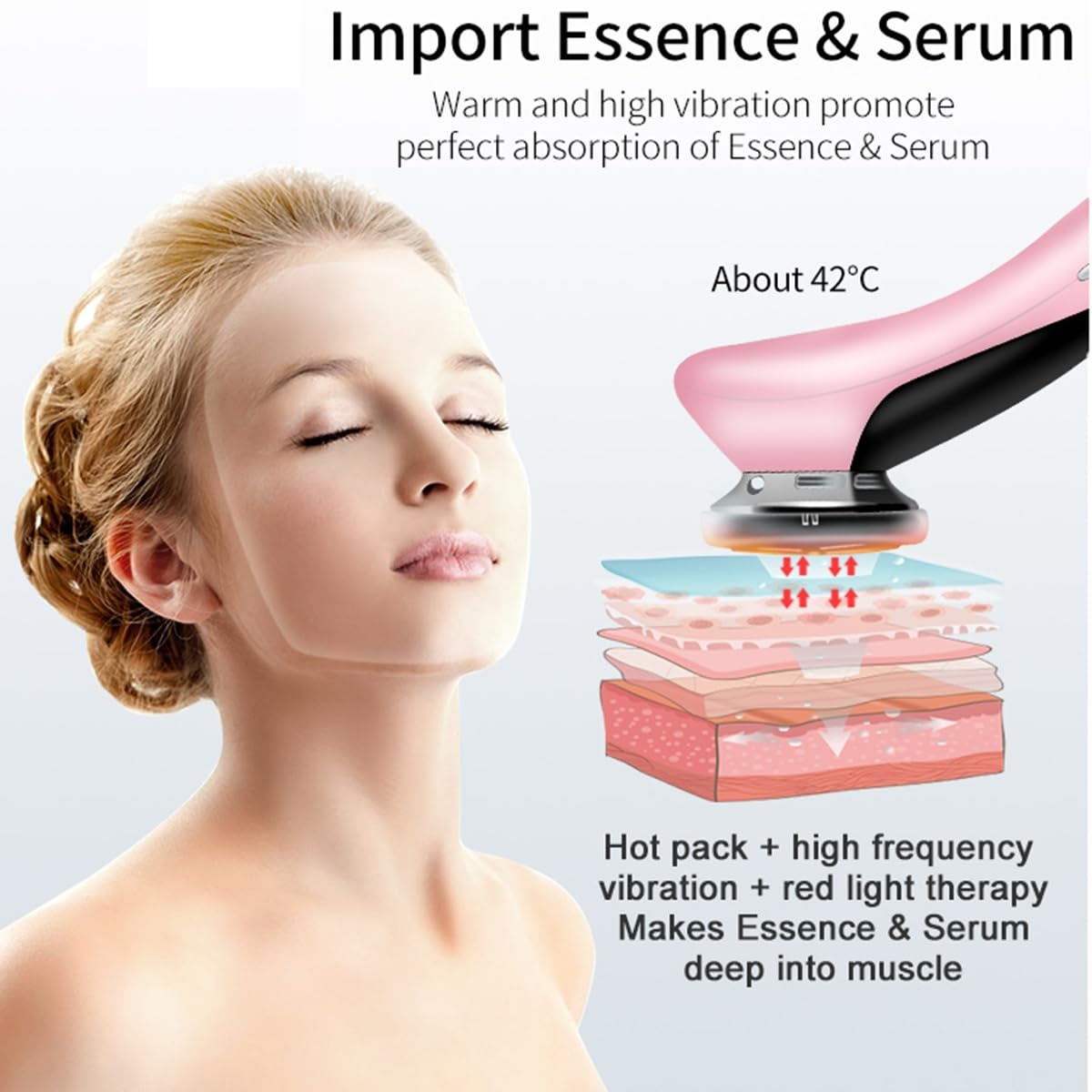 Massaggiatore facciale 5 in 1, dispositivo di bellezza SME, con luce rossa e blu, massaggiatore viso ad ultrasuoni, con impacco caldo e freddo, per la cura della pelle, pulizia profonda del viso e