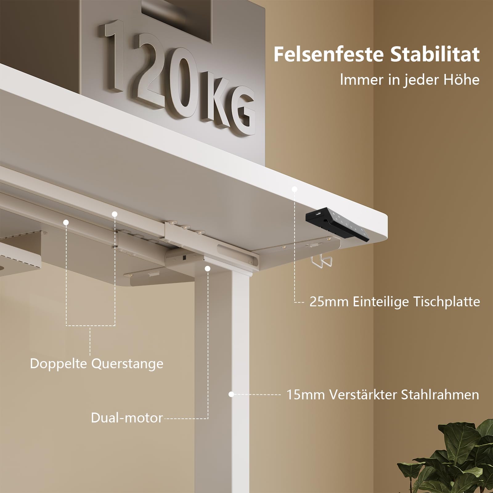 TRIUMPHKEY Höhenverstellbarer Schreibtisch, 200x80cm, Elektrisch Stehschreibtisch mit Dualmotor, Touchscreen,USB-A & Kabelmanagement,25mm Einteilige Tischplatte,ergonomischer Bürotisch, Weiß