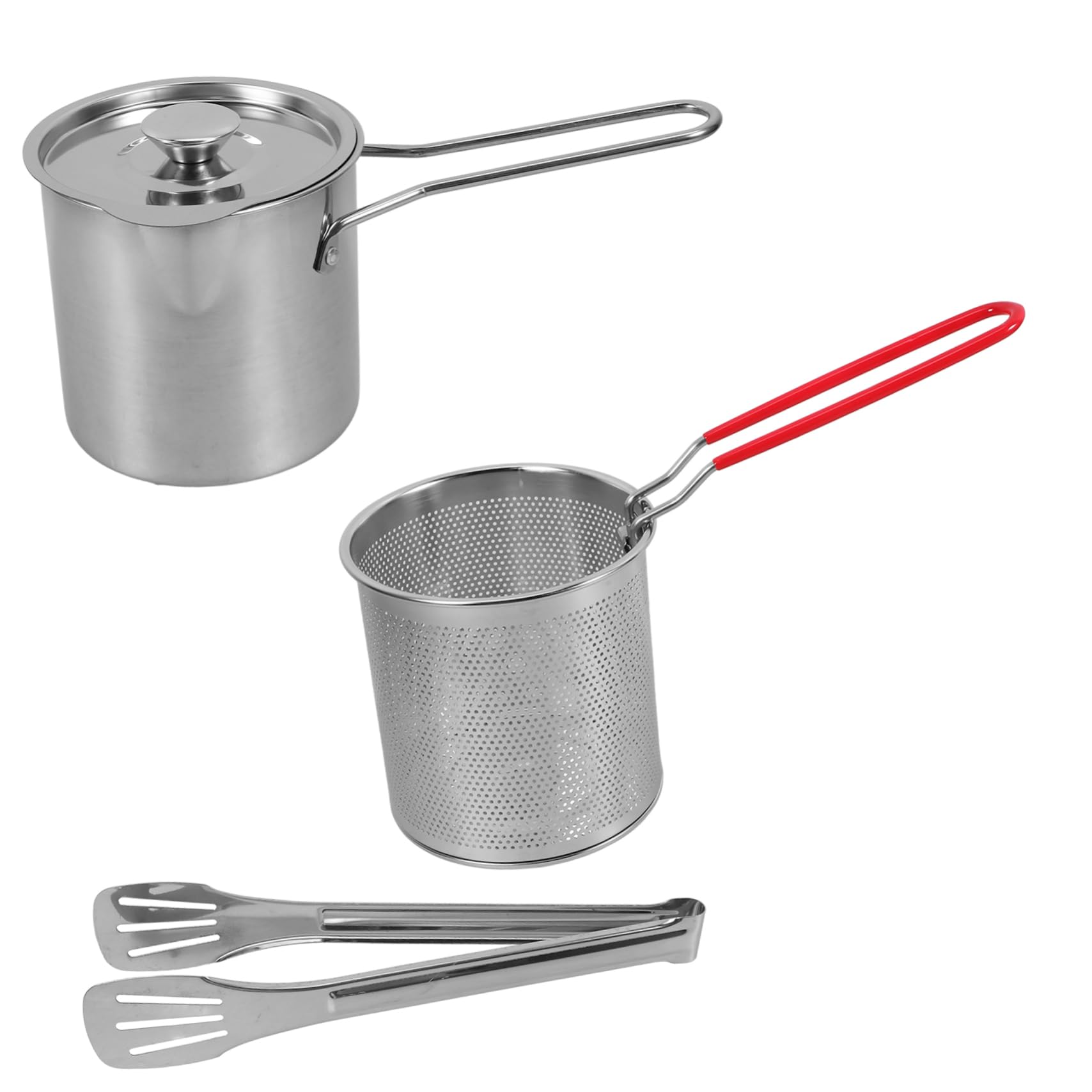 PRETYZOOM 1 Set Deep Fryer Pot with Handle Stainless Steel Cooking Pot for Home Ergonomic Design Multi Functional Frying Pan with Filter Basket for Tempura French Fries Chicken