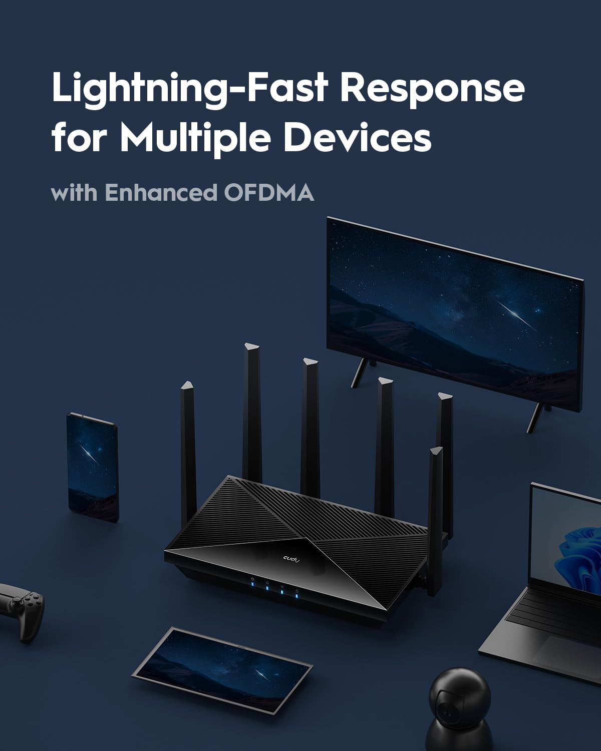 Router Cudy BE6500 WiFi 7 Dual Band Gaming, porta WAN 2,5G, 6500 Mbps, client e server VPN, compatibile con Cudy APP e Mesh, CPU Broadcom quad-core da 2 GHz, WR6500H