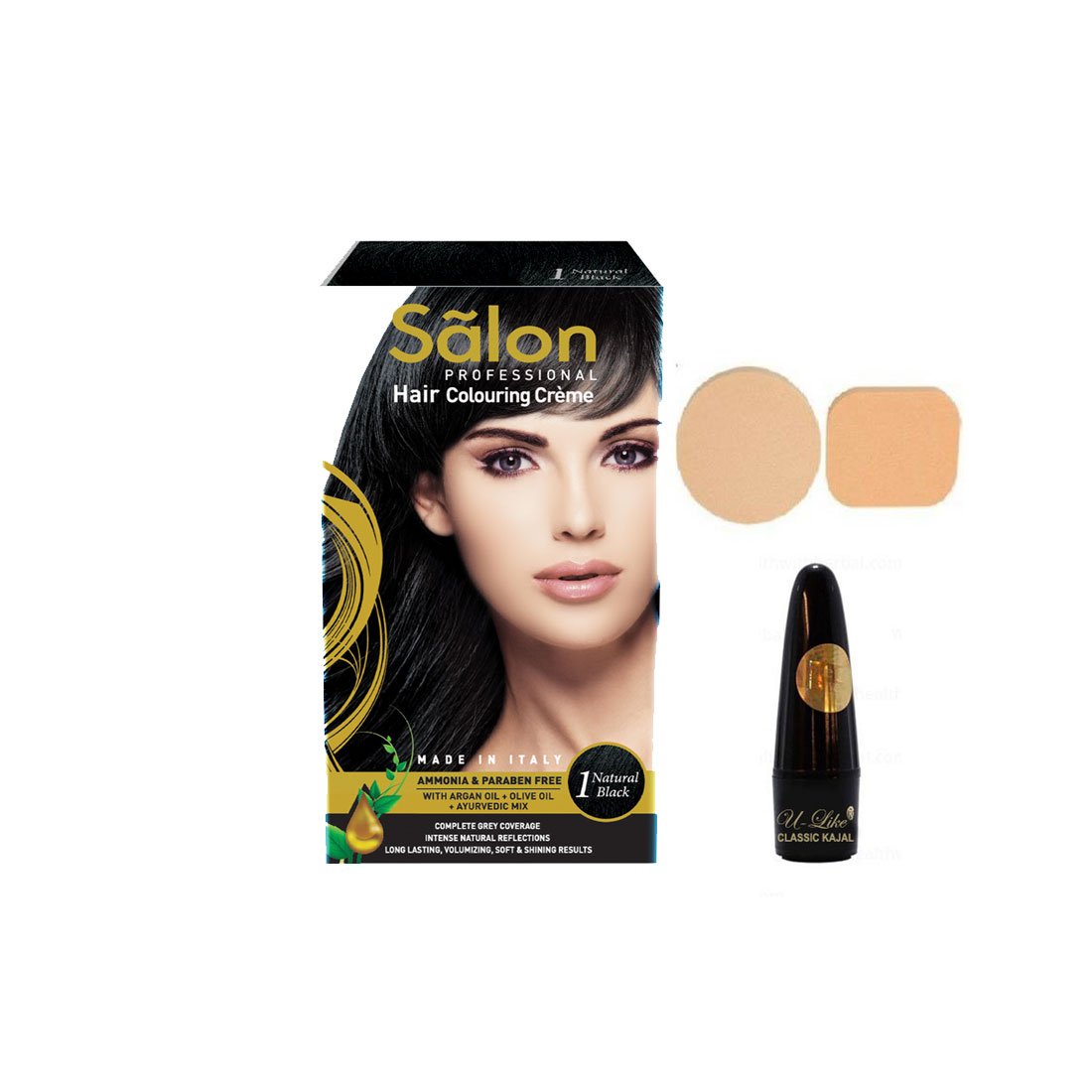 SALON PROFESSIONAL HAIR COLOURING CREME - NATURAL BLACK (1)(145 ml) with U-Like Leadfree Kajal & Beauty Puff-image-1
