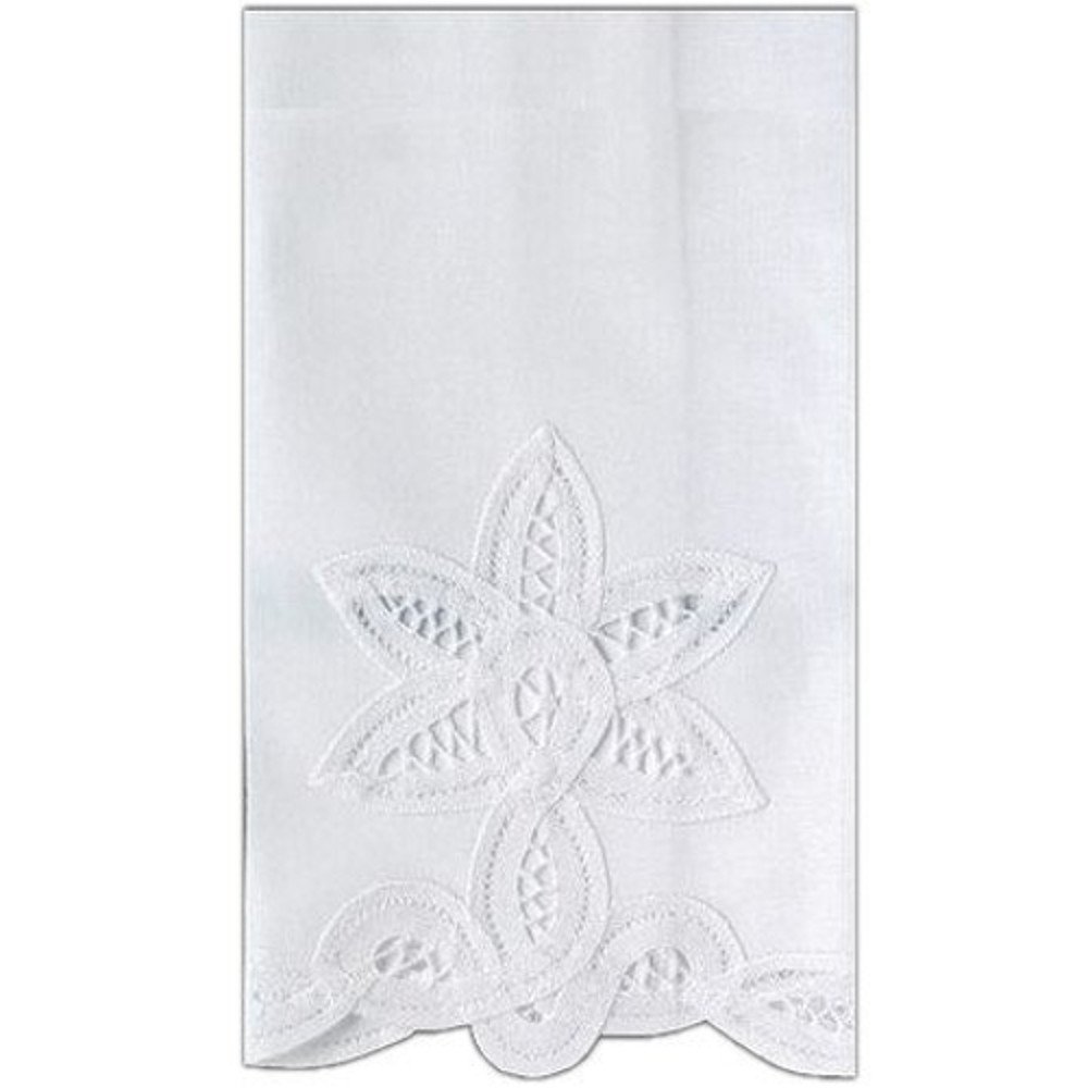 Guest Bath Tea Hand Towel White Linen with Handcrafted Battenberg Lace 14 X 22 Inch