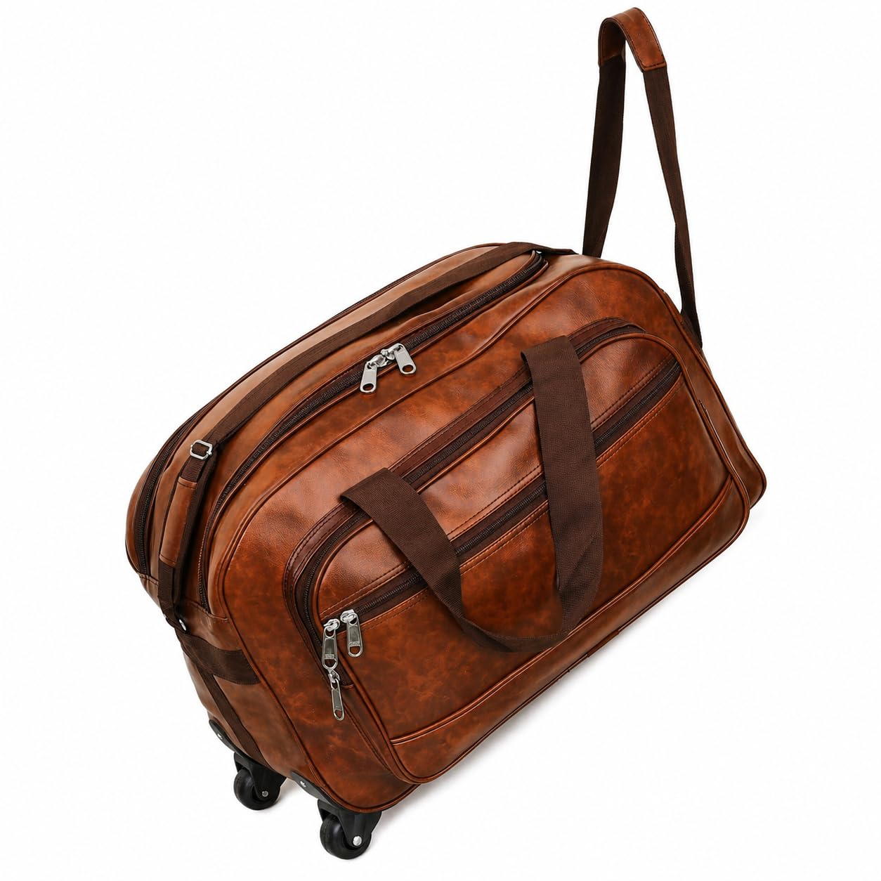 Large Trolley Duffle Bag for Travel (23 x 14 x 13 Inch) | Premium Leather Finish Rolling Travel Bag with Wheels & Shoulder Strap | Spacious Multipurpose Luggage Bag for Men & Women |-image-39