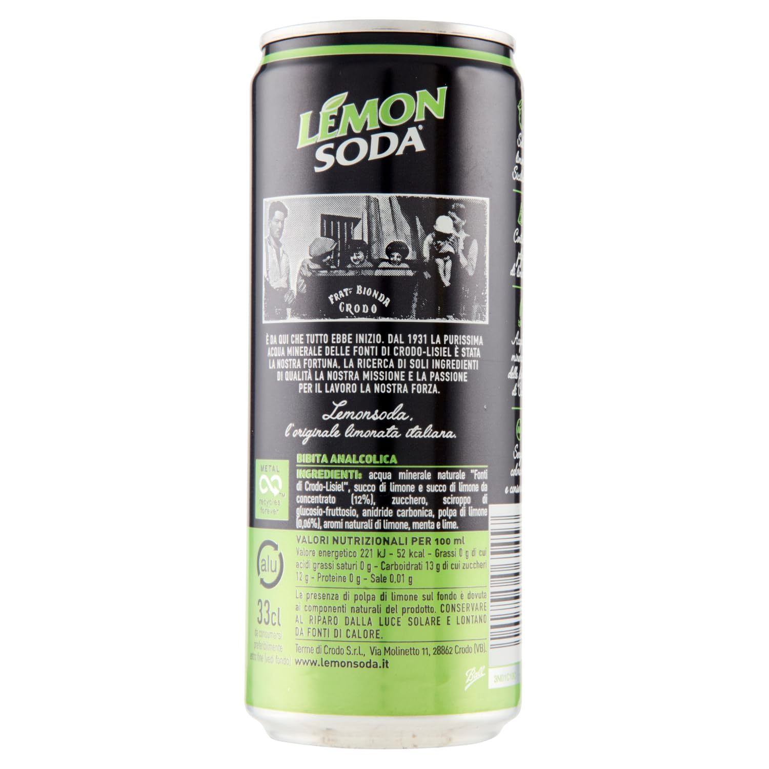 Italian Gourmet Lemonsoda Mojito bevanda analcolica spritzig 72 x 33cl | Limone siciliano e menta, ohne Alkohol; eiskalt genießen bei Party, Gesamtnettogewicht 23,76 L + Kostenlos Polpa 400g