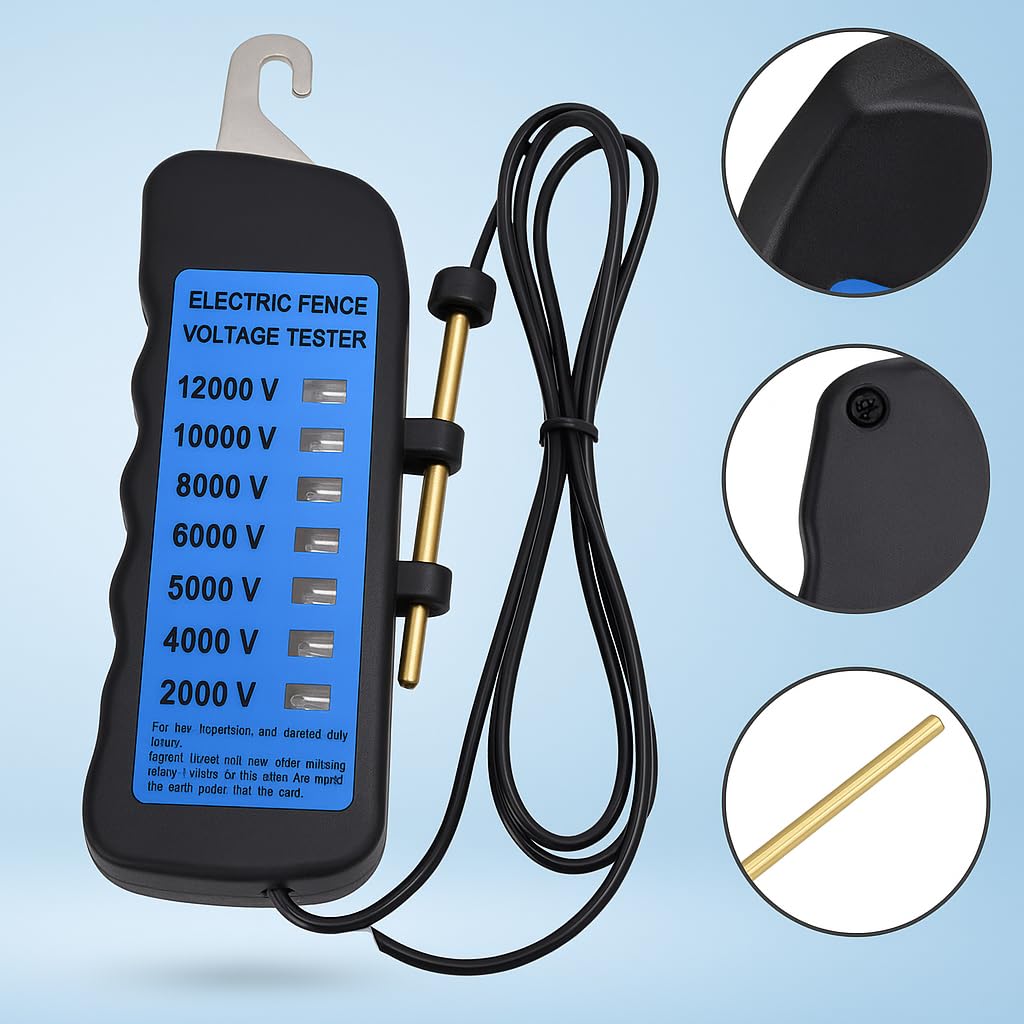 Probador de Voltaje de Cerca de 12 KV, Probador de Voltaje de Cerca Eléctrica, 8 Luces Indicadoras de Neón, Mini Probador de Cerca Eléctrico Portátil, Buscador de Fallas de 2000 a 12000 V