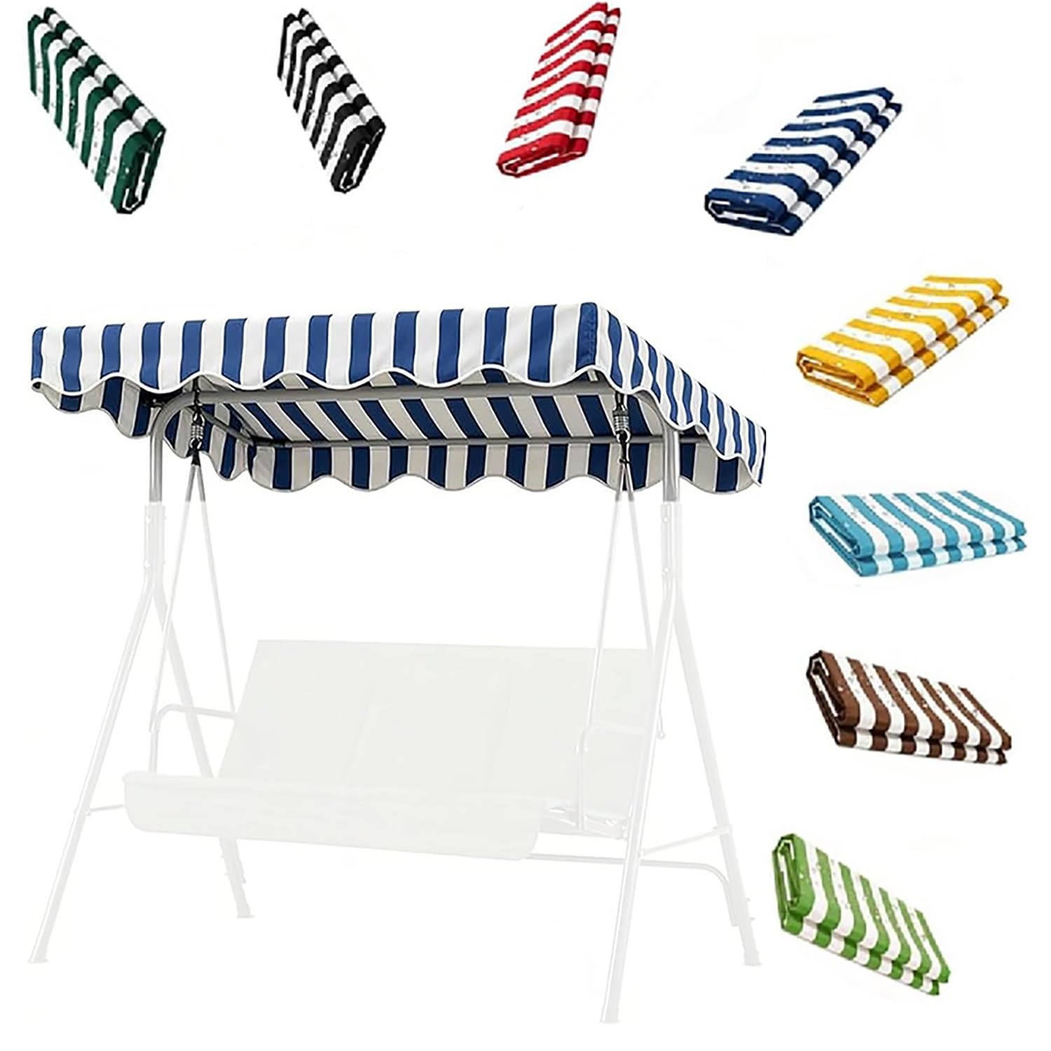 YCXHGK Outdoor Patio Swing Striped Canopy Replacement Cove, Stripe Porch Swing Replacement Top, Awning Cover for Garden Beach Poolside Furniture(Blue,195x115cm/76.8x45.3in)