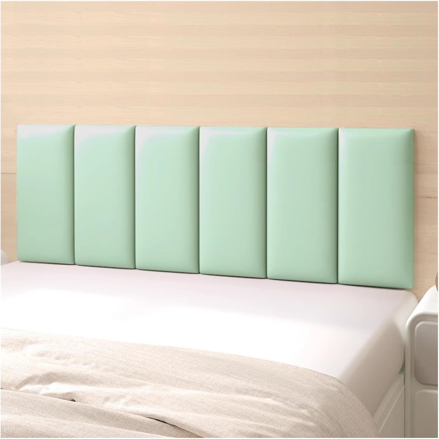 Peel and Stick Leather Headboard Panels, Wall-Mounted 3D Padding, Anti-Collision Upholstered Decor for Modern Bedroom, 200x60cm Light Green
