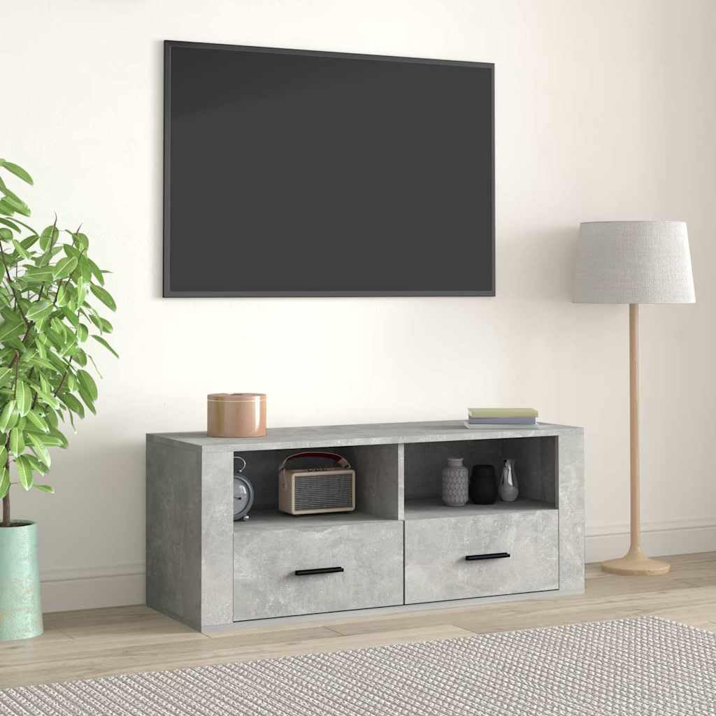 Mobile TV grigio cemento, 100 x 35 x 40 cm, in legno con cassetto e scomparti, per TV, soggiorno, rack HiFi e archiviazione multimediale