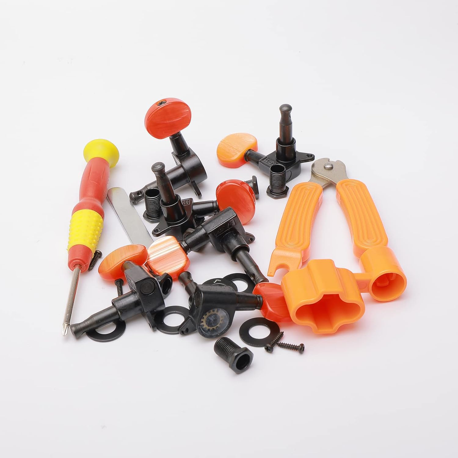 6PCS 3R3L Enclosed Tuning Pegs Tuners Machine Heads for Epiphone Les Paul Electric Guitar or Acoustic Classical Guitar Orange Black,Gear Visible