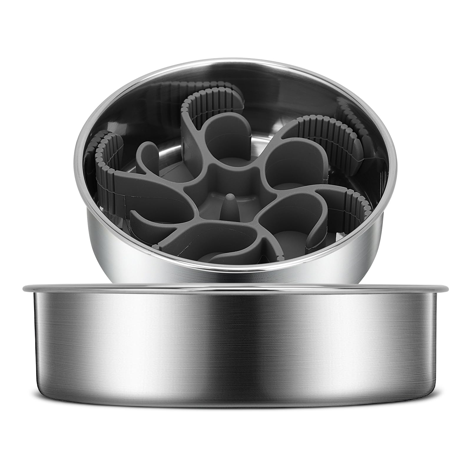 2-in-1 Slow Feeder Dog Bowls, Stainless Steel Pet Bowls with Silicone Feeder Insert, Removable Non-Slip Rubber Base for Dogs to Slow Down Eating (Small Breed)