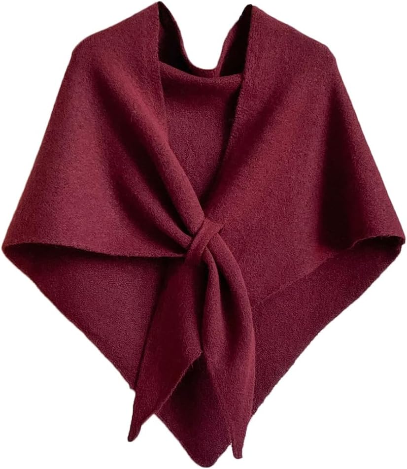 Women Elegant Knit Triangle Shawls Wraps Trendy Solid Color Tie Up Knotted Pashmina Scarf Sweater Fall Winter