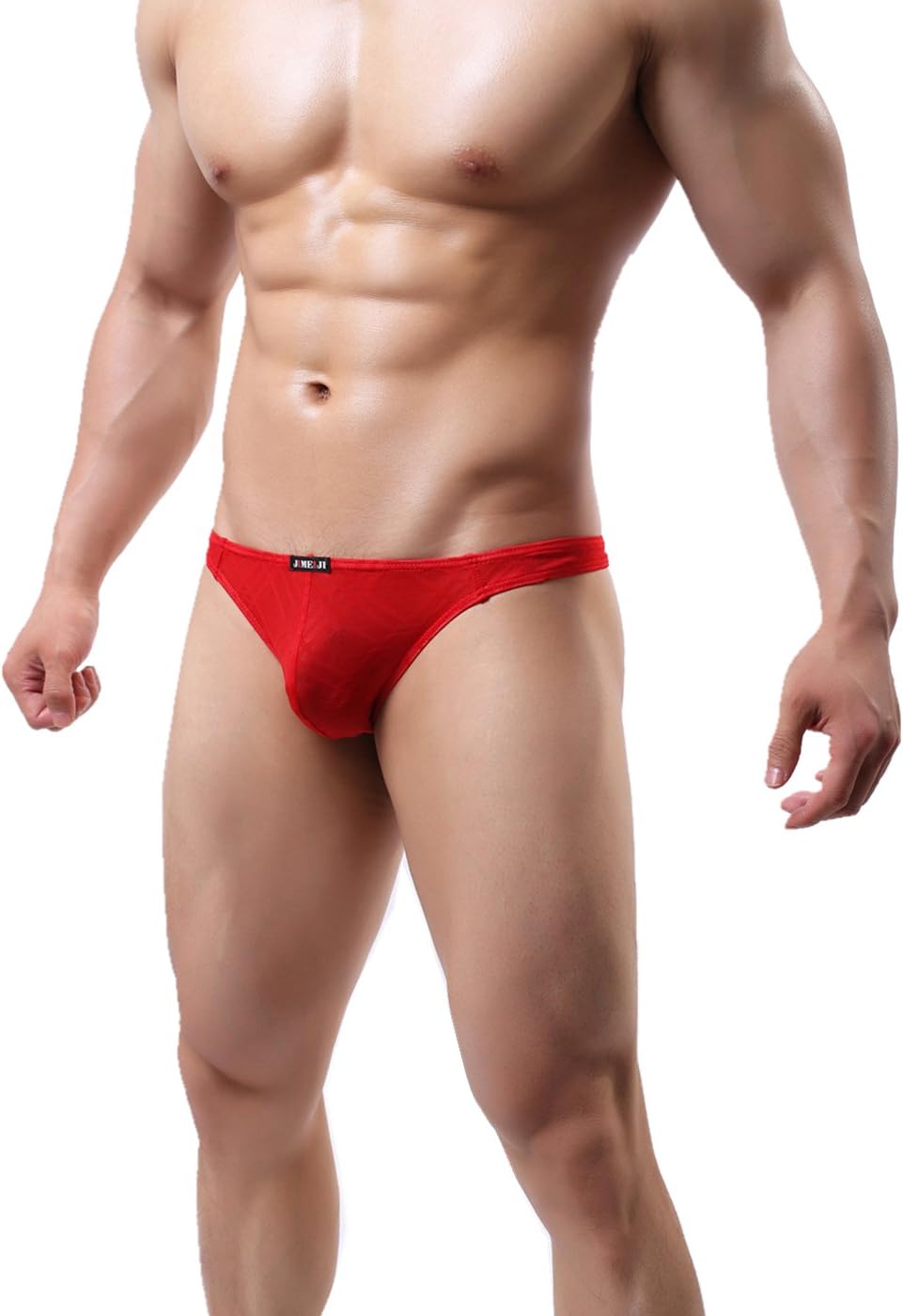 Men's Sexy Lace Underwear Modern Thong & G-String Low Rise T-Back Bikini Briefs Swimsuit (L, Red)