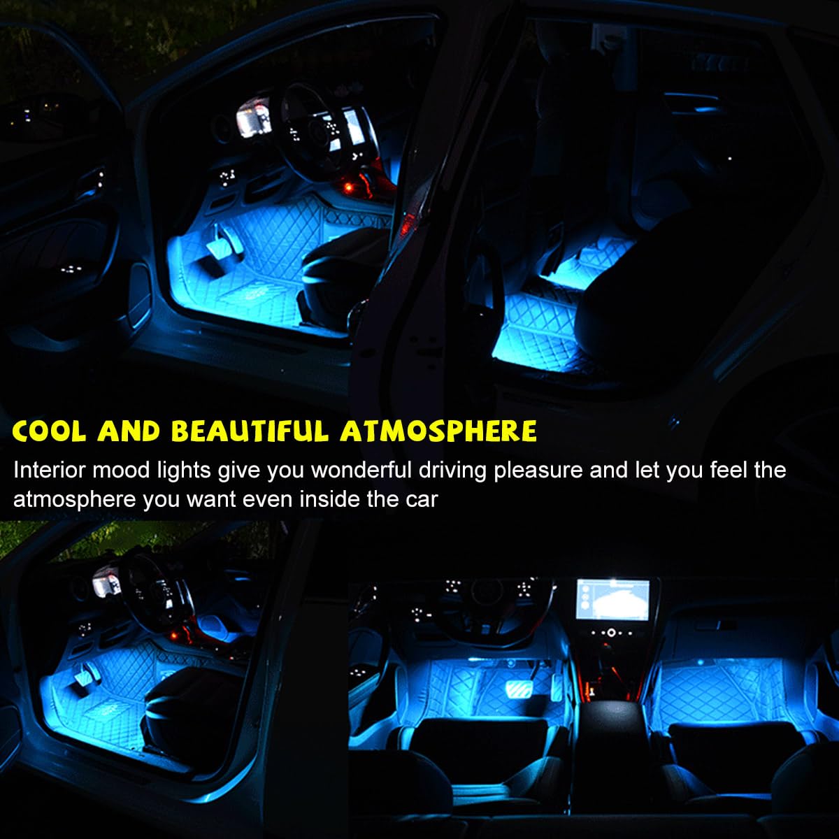 Lumière LED D'ambiance Pour Voiture - USB - 7 Couleurs RVB Dégradées - Contrôle De Luminosité - Installation Facile - 14