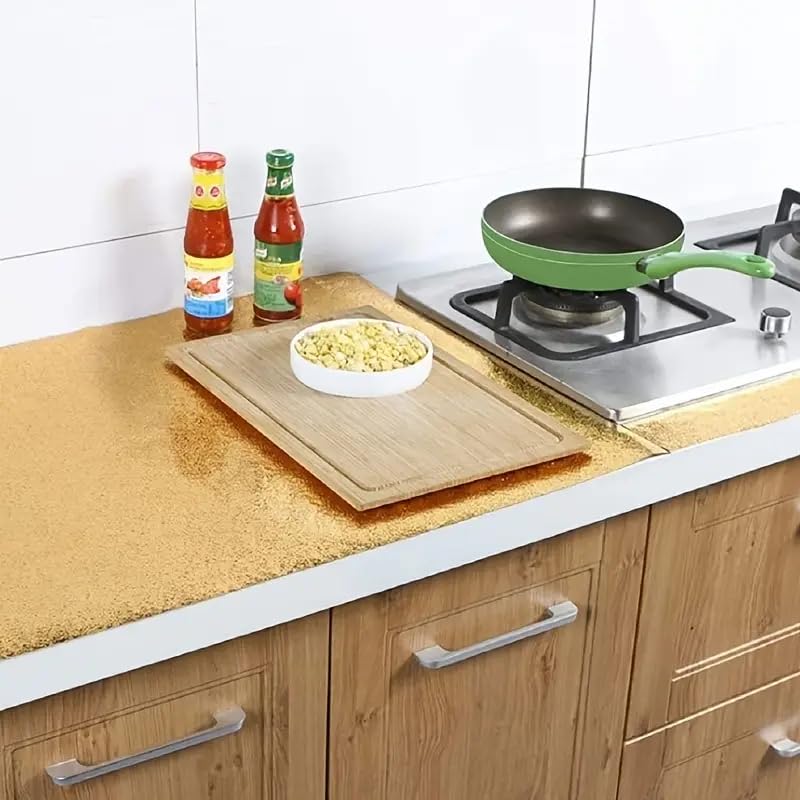 Image of SIA VENDORS Kitchen Waterproof Oil Proof Aluminum Foil Sticker, Silver Chequer Peel and Stick Wallpaper Removable and Self Adhesive Paper for Kitchen Countertops Cabinet (Gold Texture, 12 x 48 Inch)
