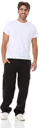 Mens Fleece Cargo Pants- Heavy Fleece Sweatpants with Cargo Pockets